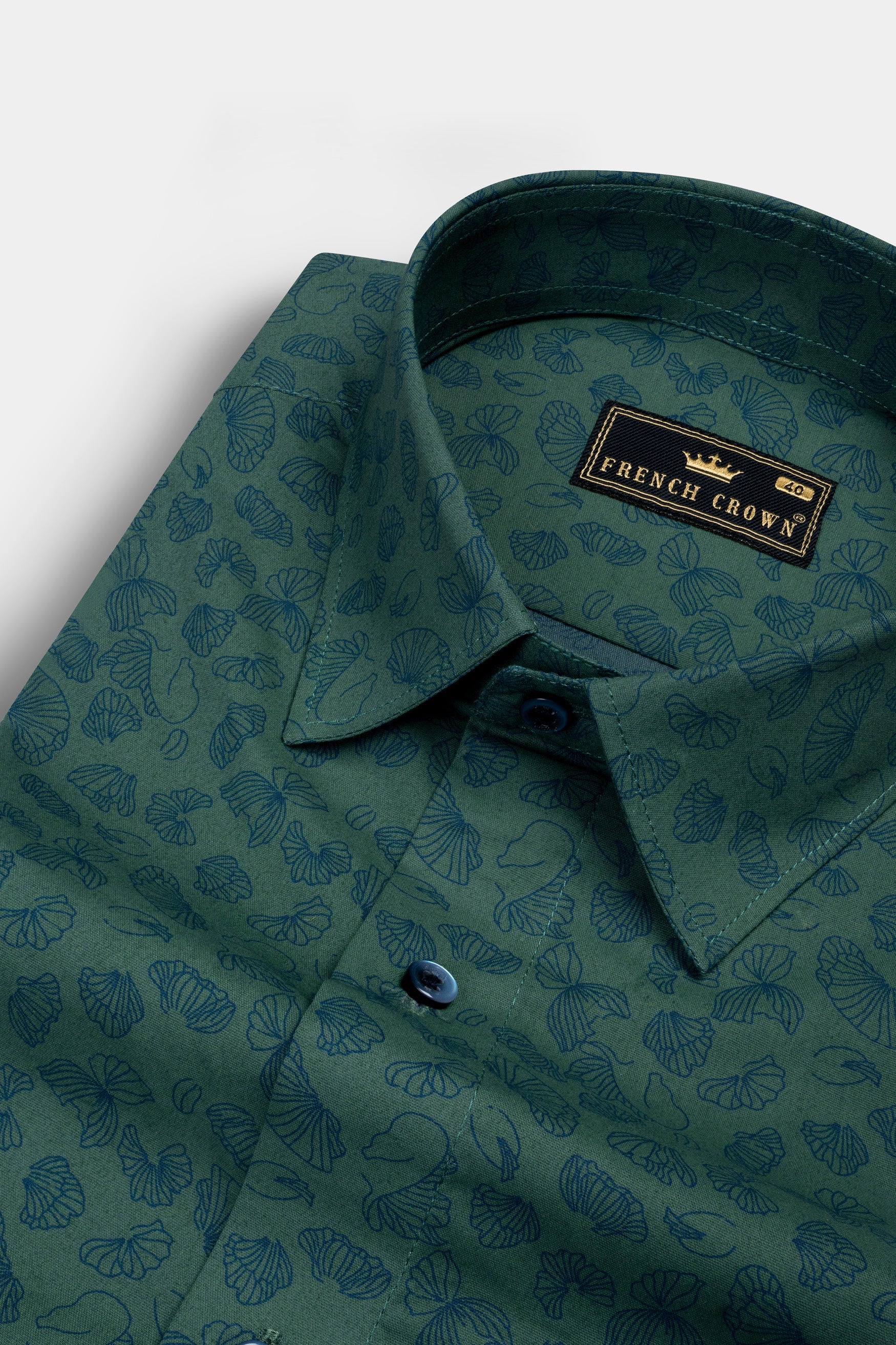 Plantation Green With Floral Printed Premium Cotton Designer Shirt