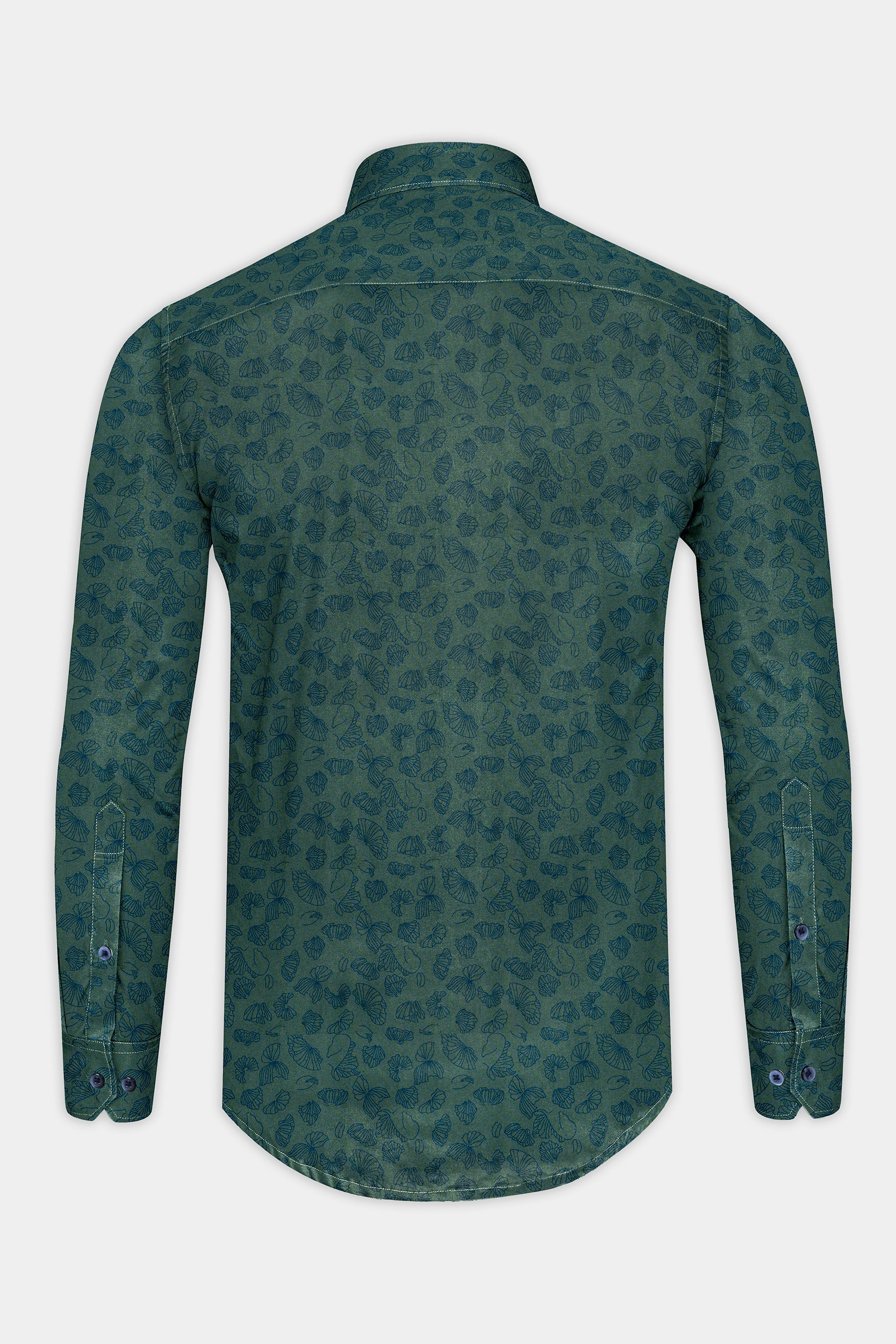 Plantation Green With Floral Printed Premium Cotton Designer Shirt