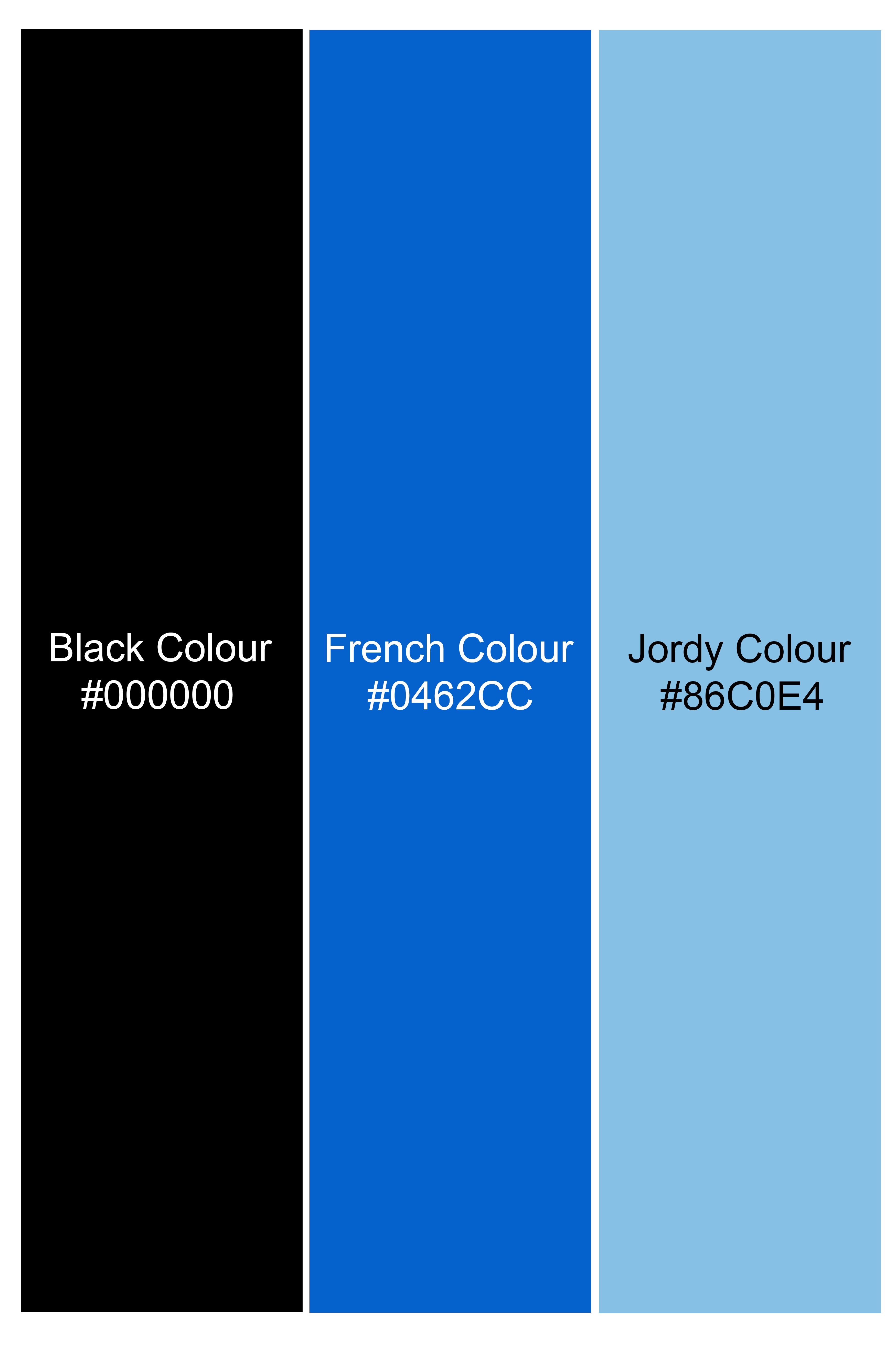 Jade Black And French Blue with Galactic Printed Premium Cotton Kurta Shirt