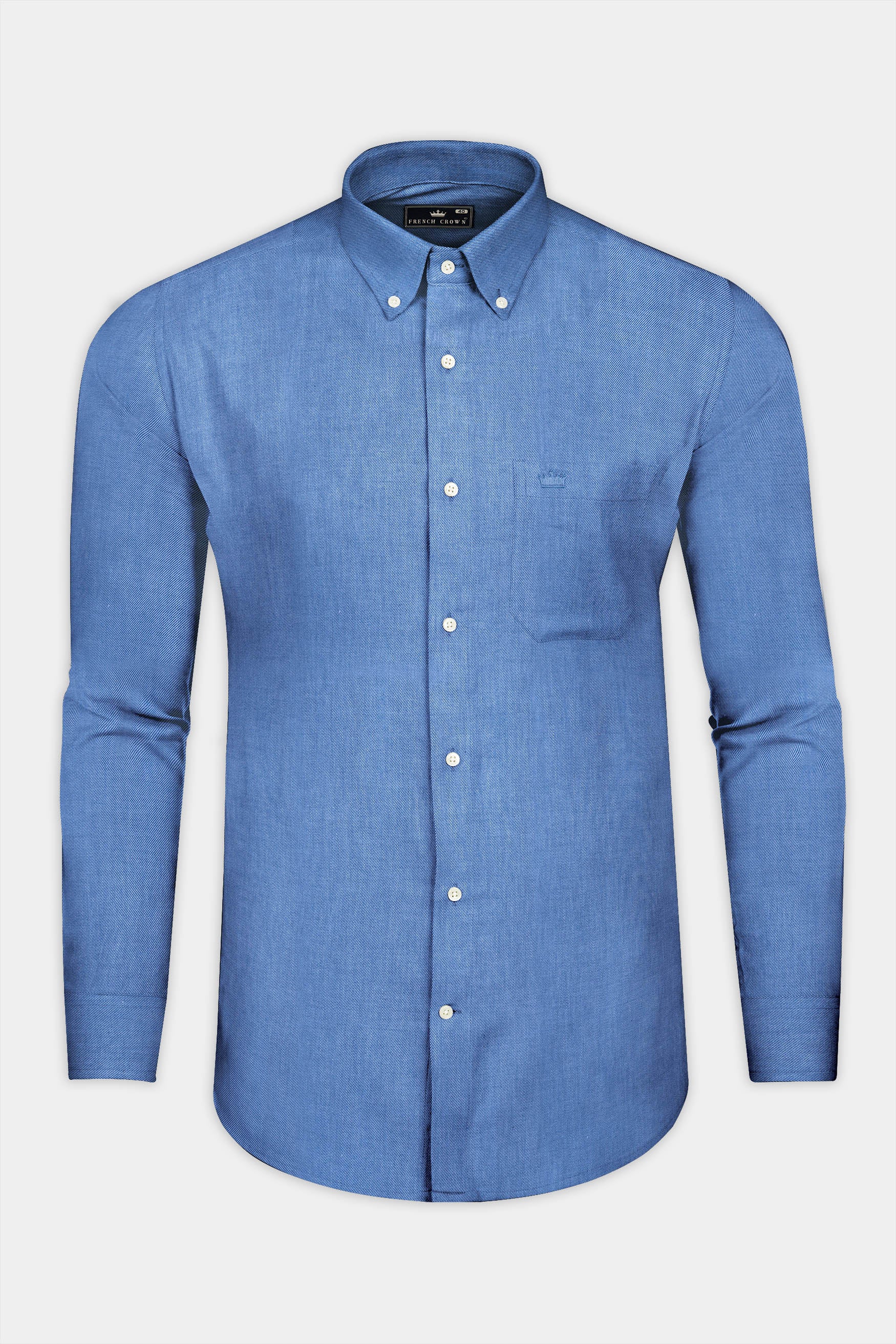 Marino Blue Textured Twill Premium Cotton Shirt
