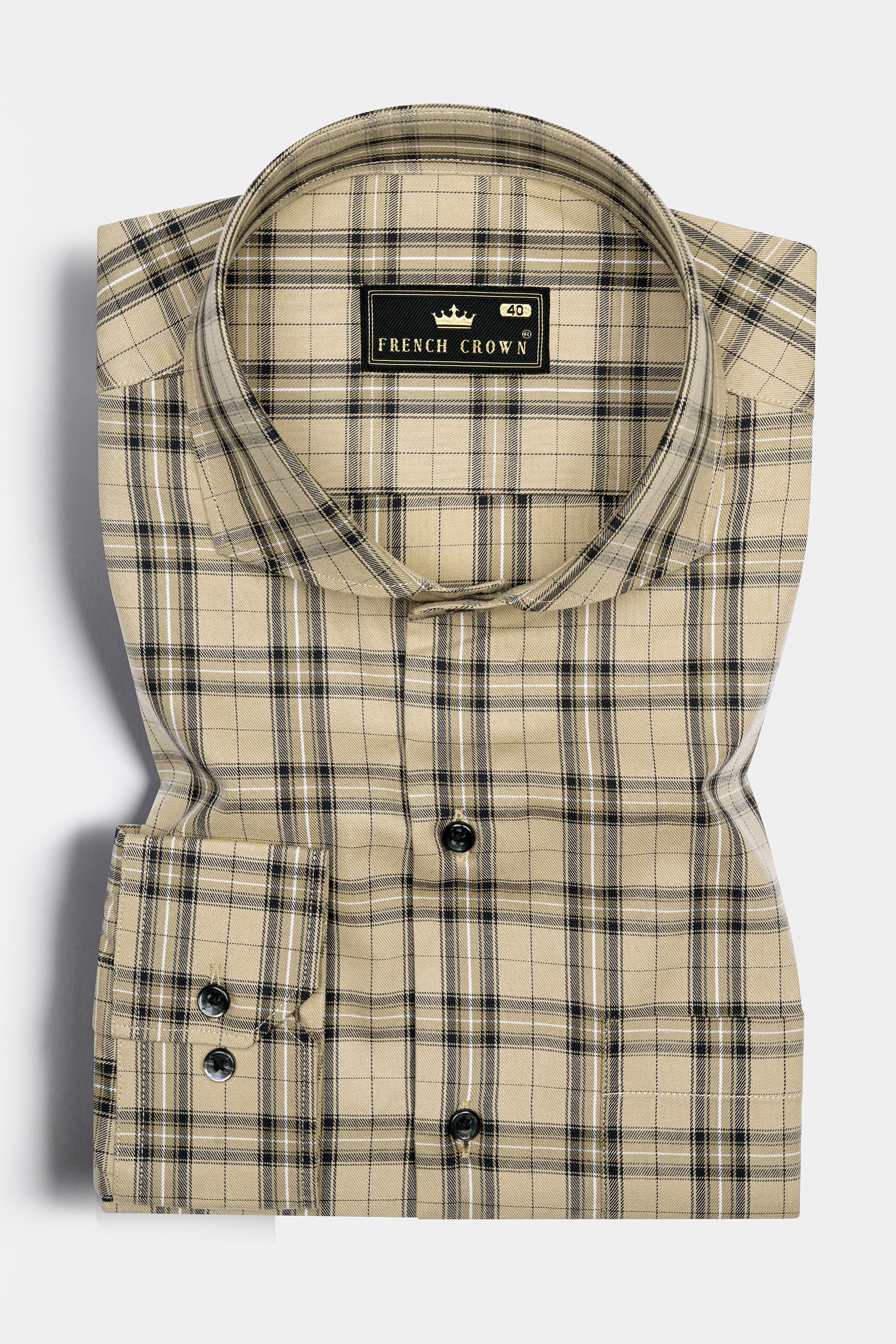 Stone Brown And Tealish Black Twill Checked  Premium Cotton Shirt