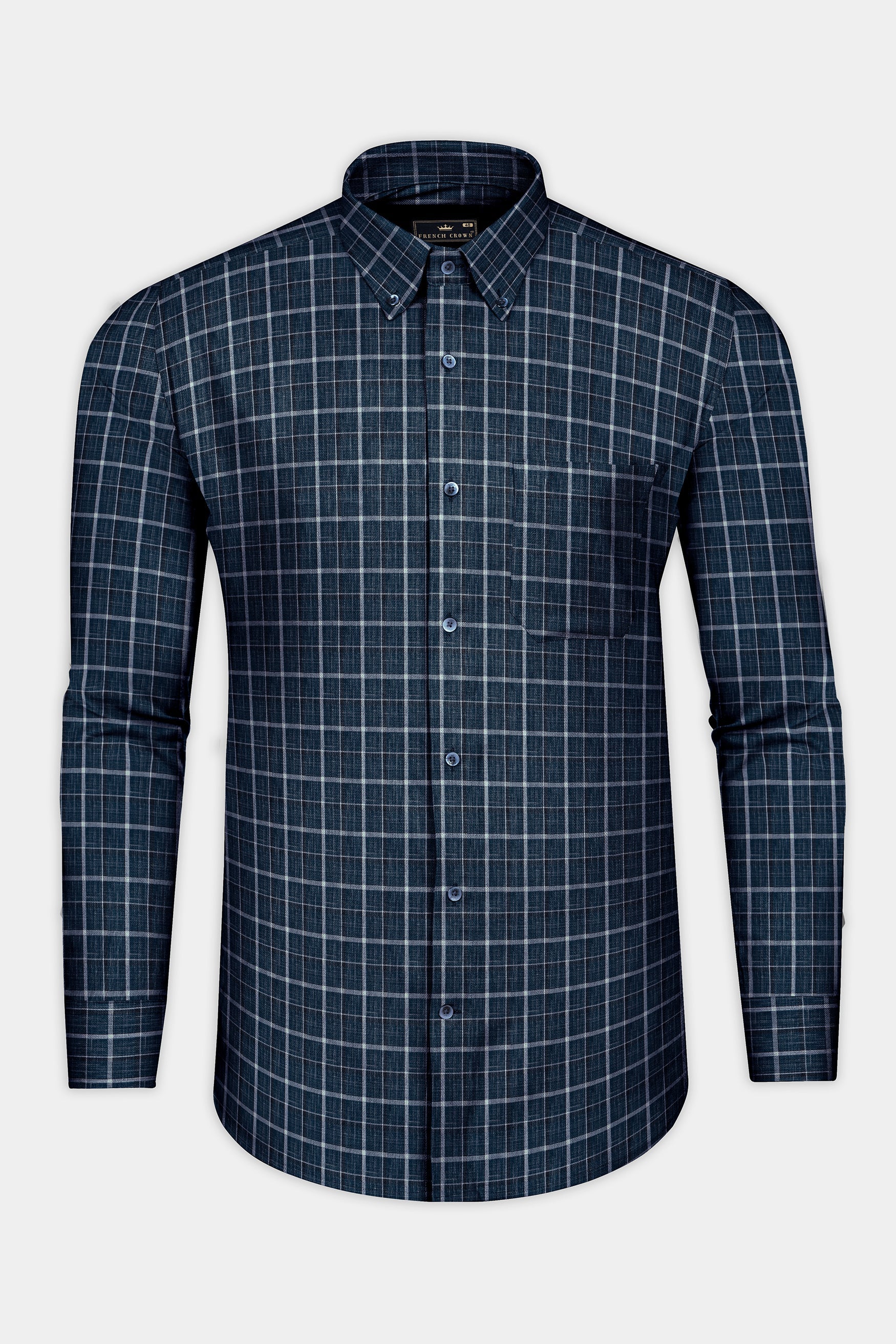 Cloud Burst Blue and Jade Black Plaid Chambray Shirt