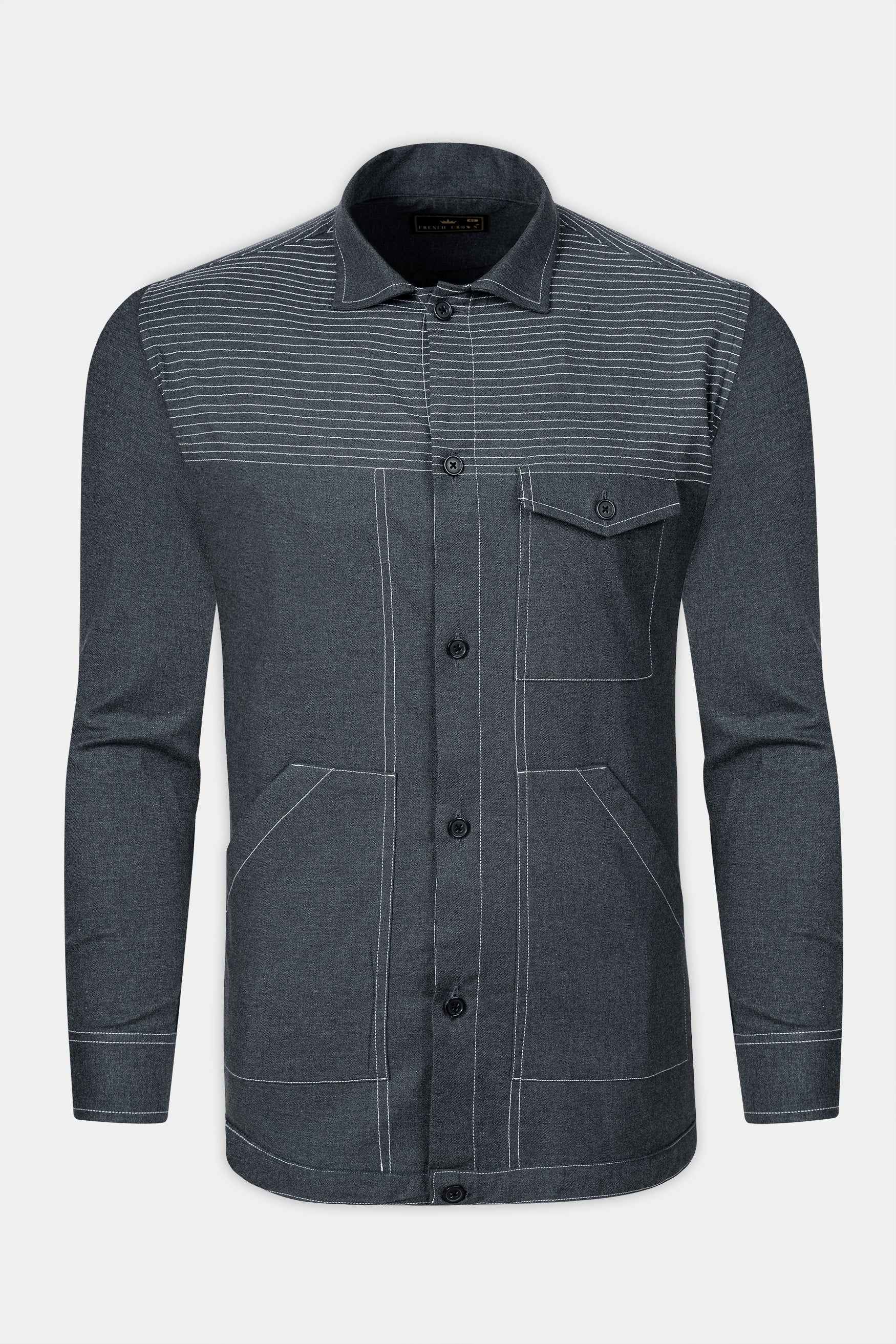 Outer Space Gray Textured Royal Oxford Designer Shirt