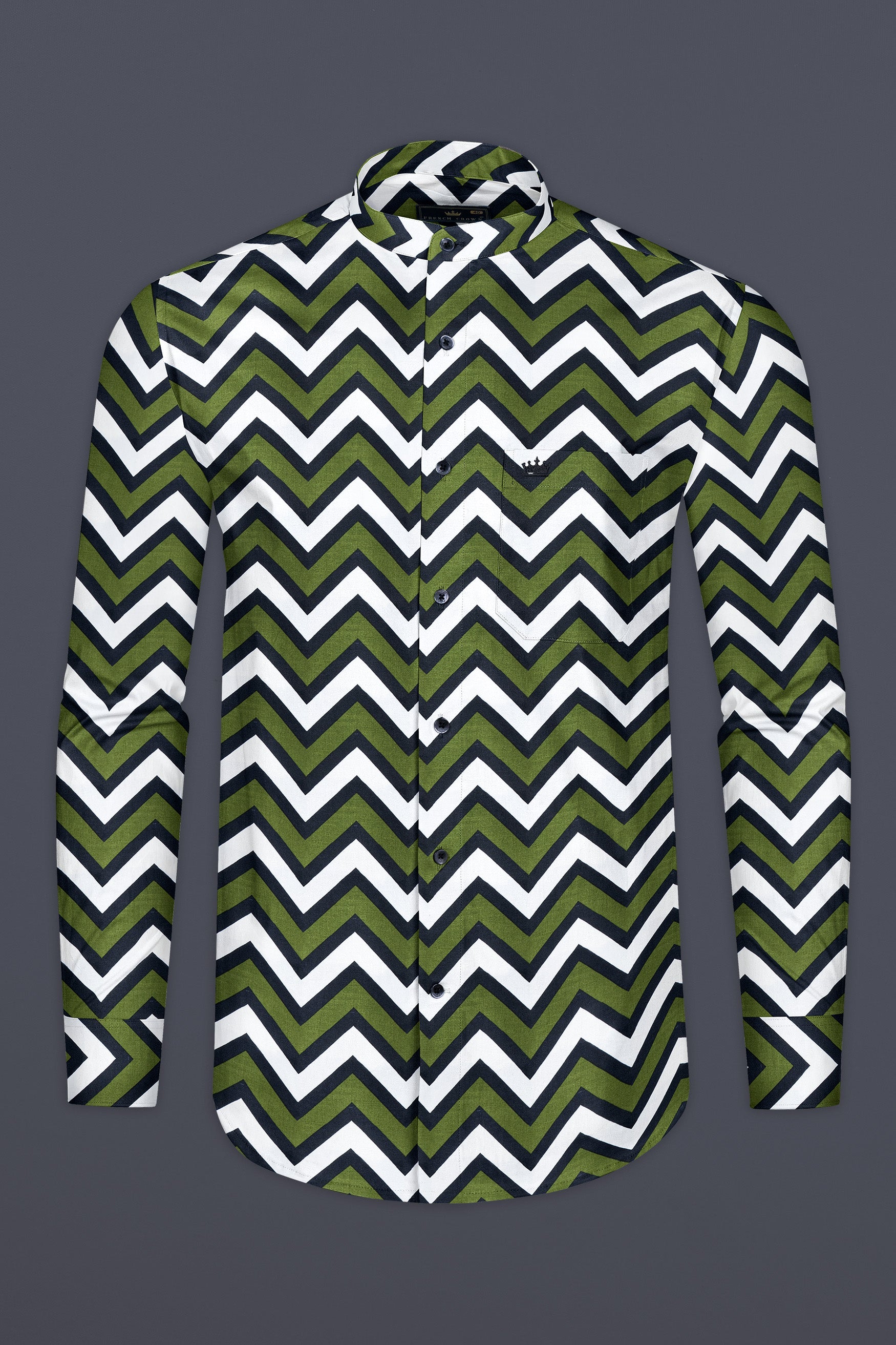Finch Green And Cinder Black Chevron Prints Super Soft Premium Cotton Designer Shirt
