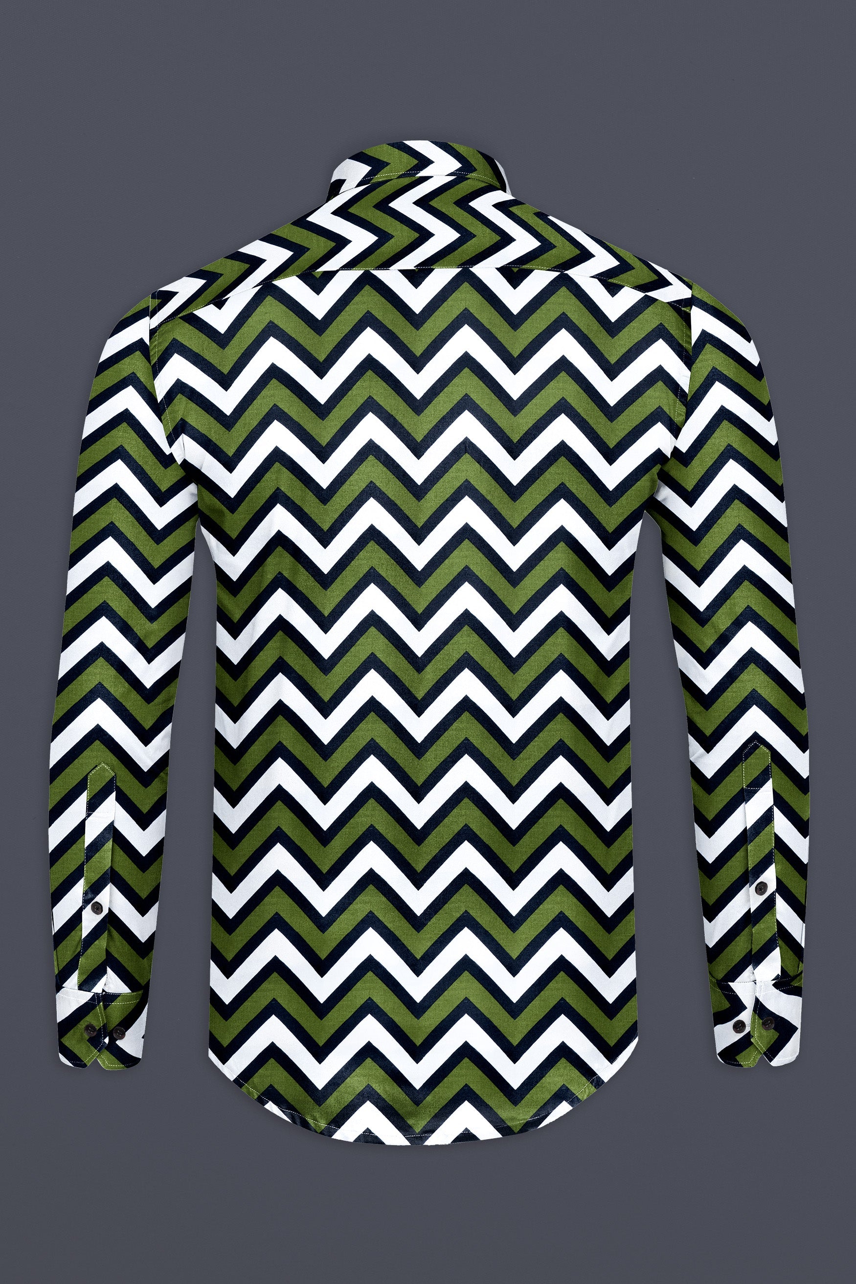 Finch Green And Cinder Black Chevron Prints Super Soft Premium Cotton Designer Shirt