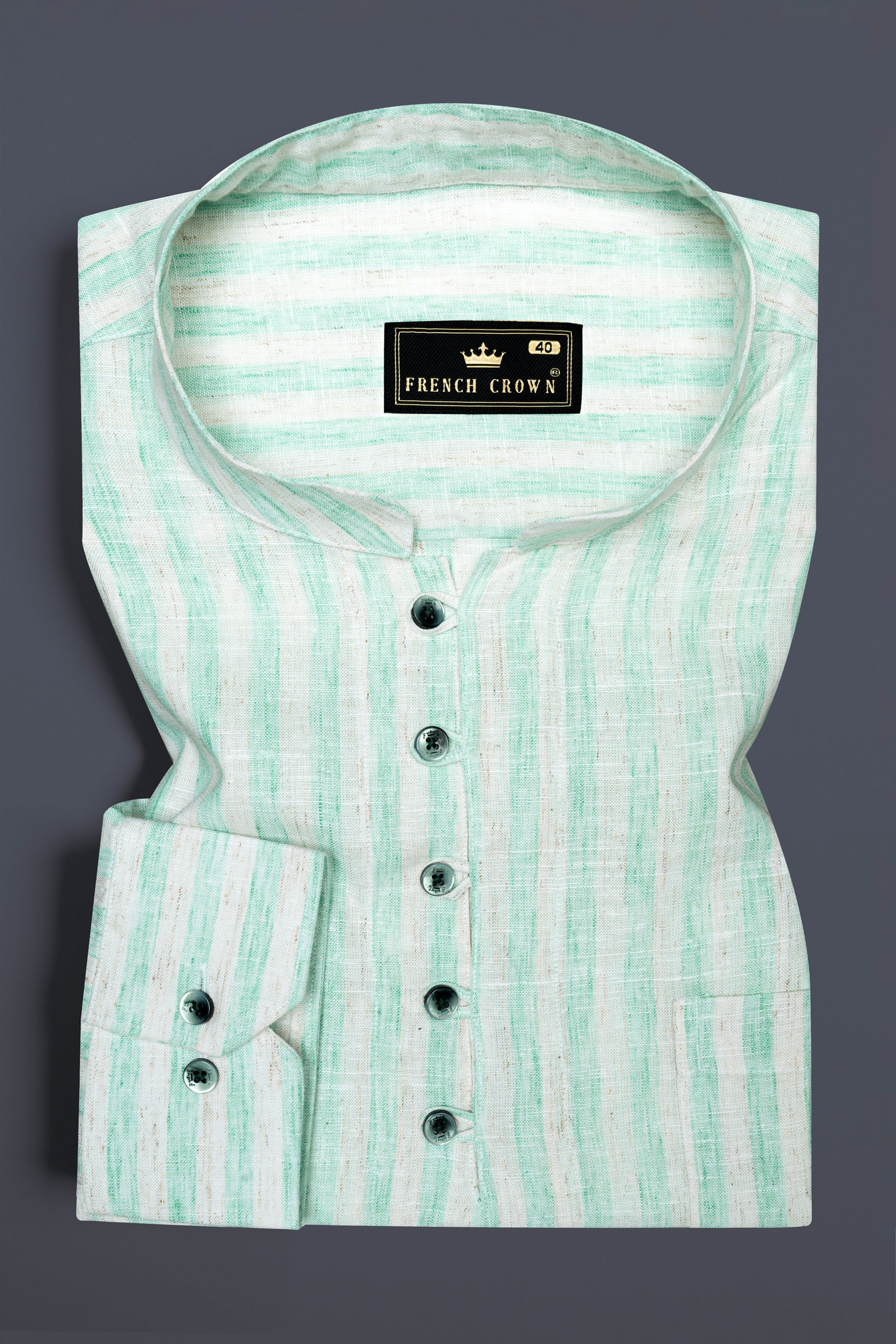 Jagged Ice Blue and Cararra cream Striped Luxurious Linen Designer Kurta Shirt