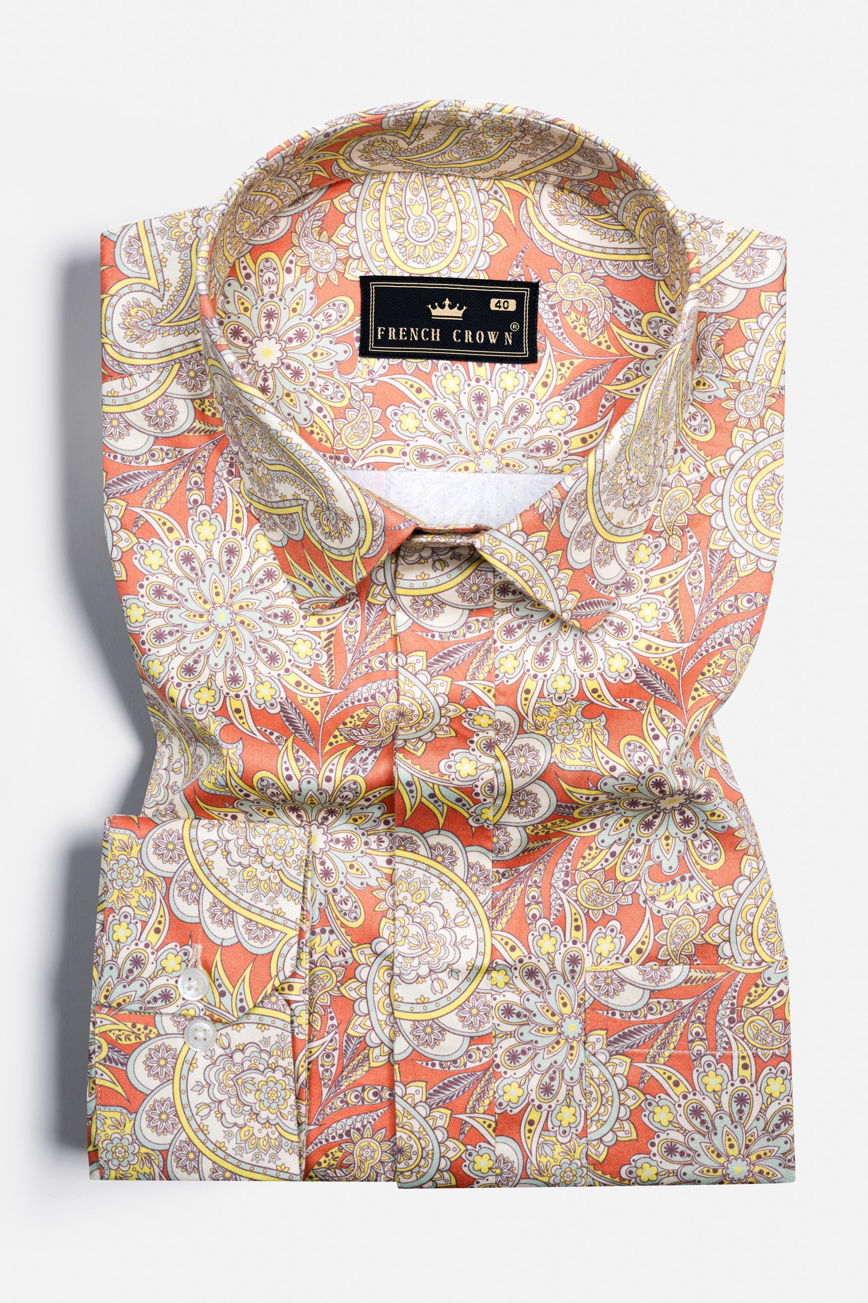 Brunt orange With multi-colour Sanganeri Printed Subtle Sheen Super Soft Premium Cotton Shirt