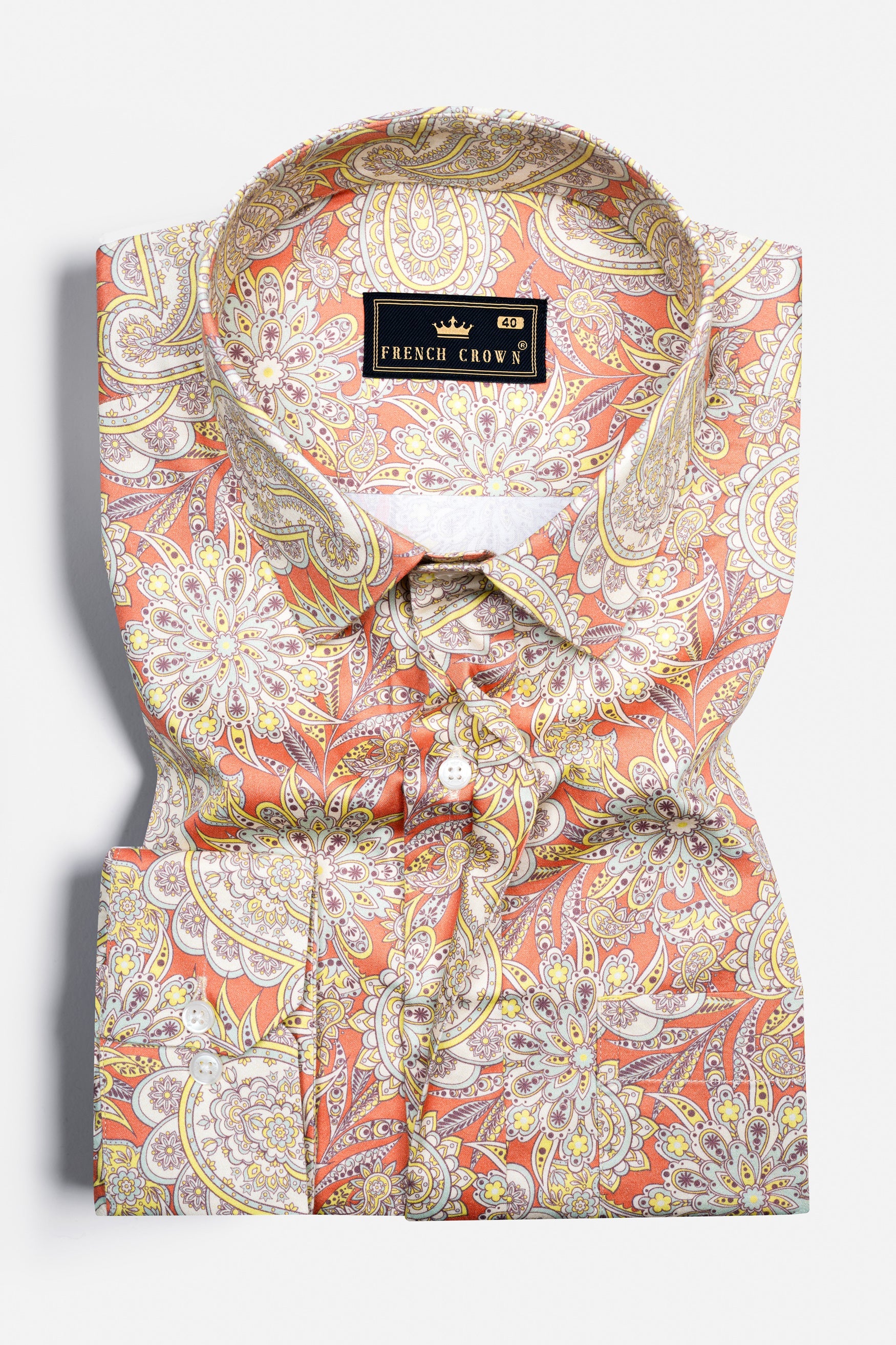 Brunt orange With multi-colour Sanganeri Printed Subtle Sheen Super Soft Premium Cotton Shirt