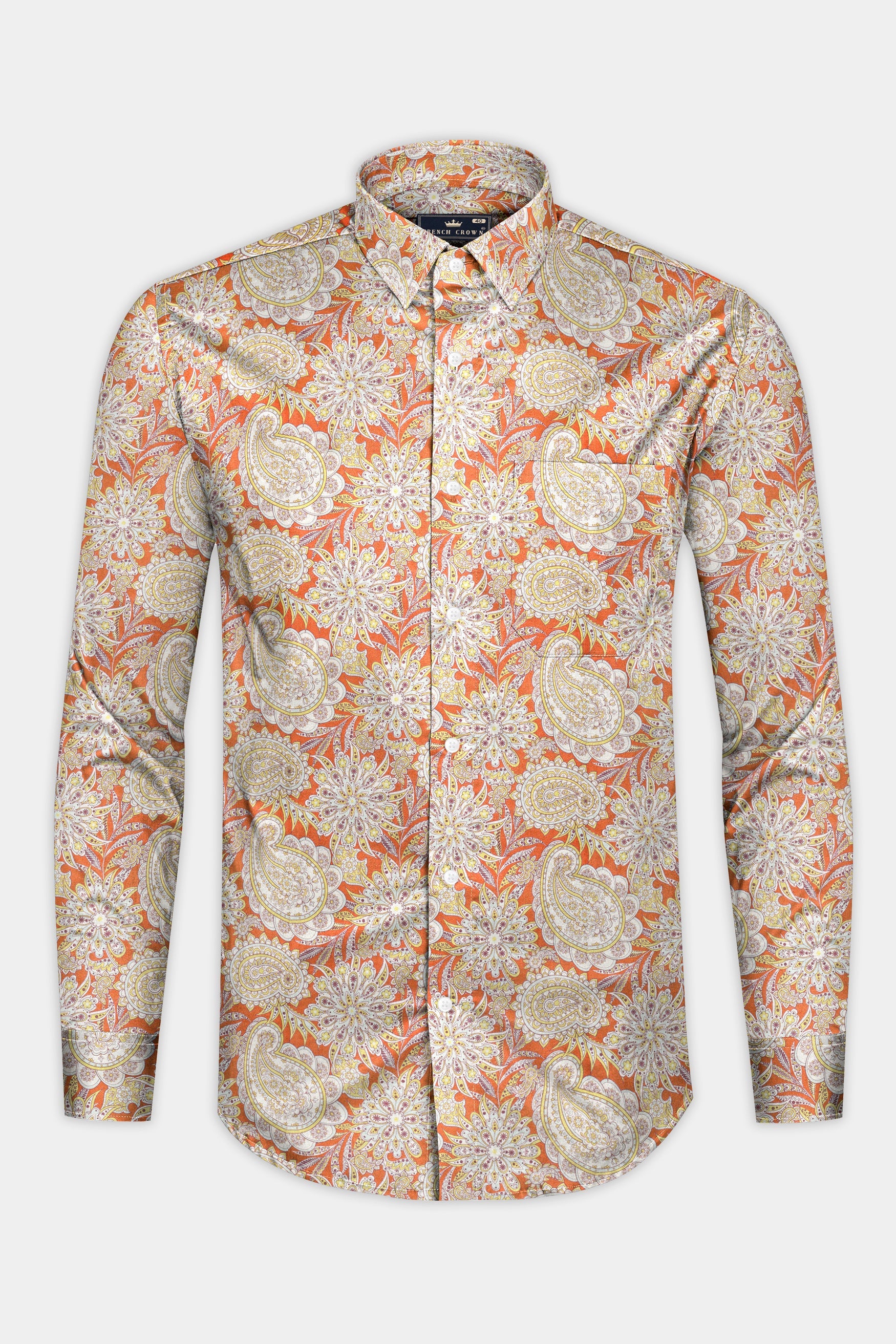 Brunt orange With multi-colour Sanganeri Printed Subtle Sheen Super Soft Premium Cotton Shirt