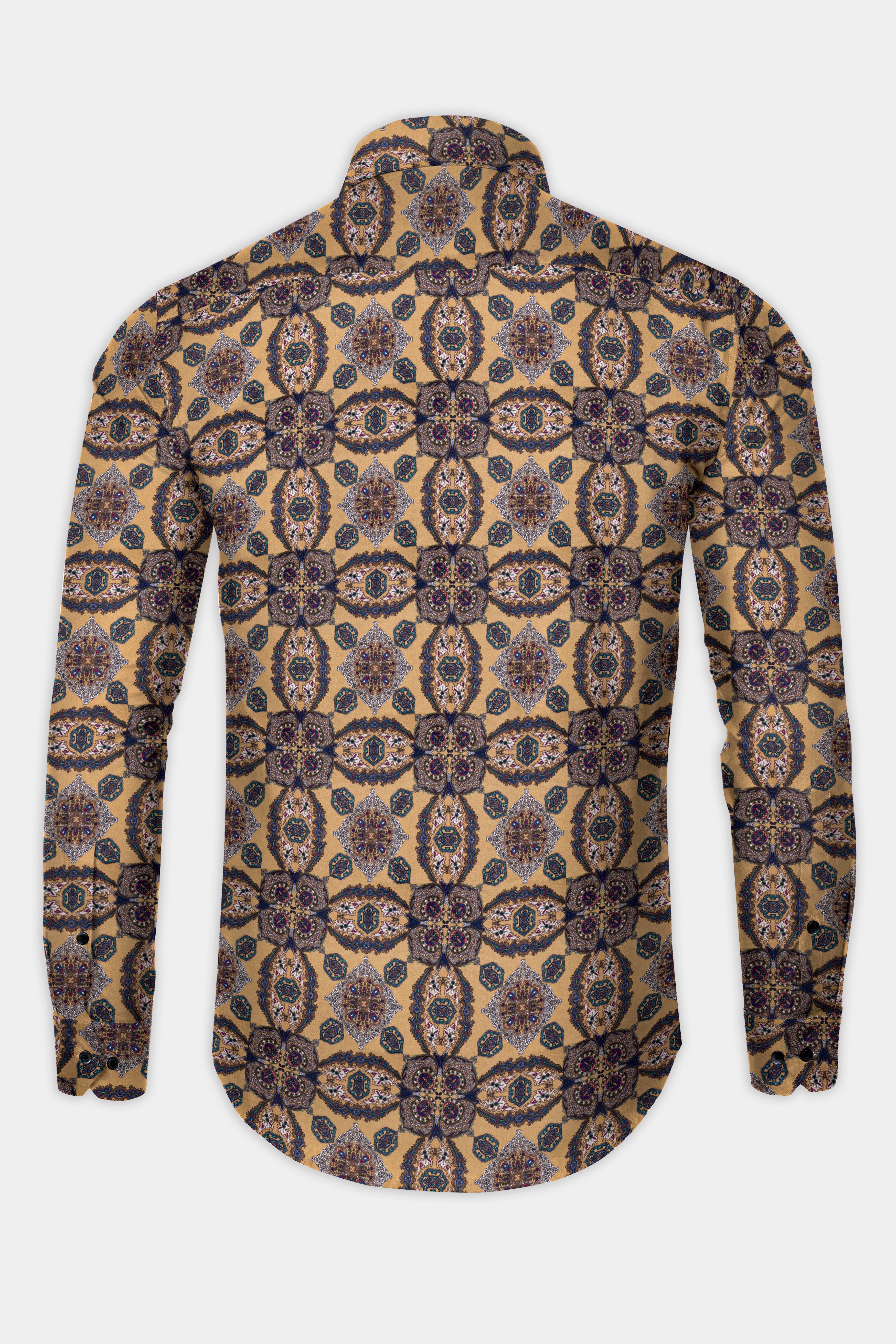 Driftwood Brown and Midnight blue Ajrakh geometric printed Premium Cotton Shirt