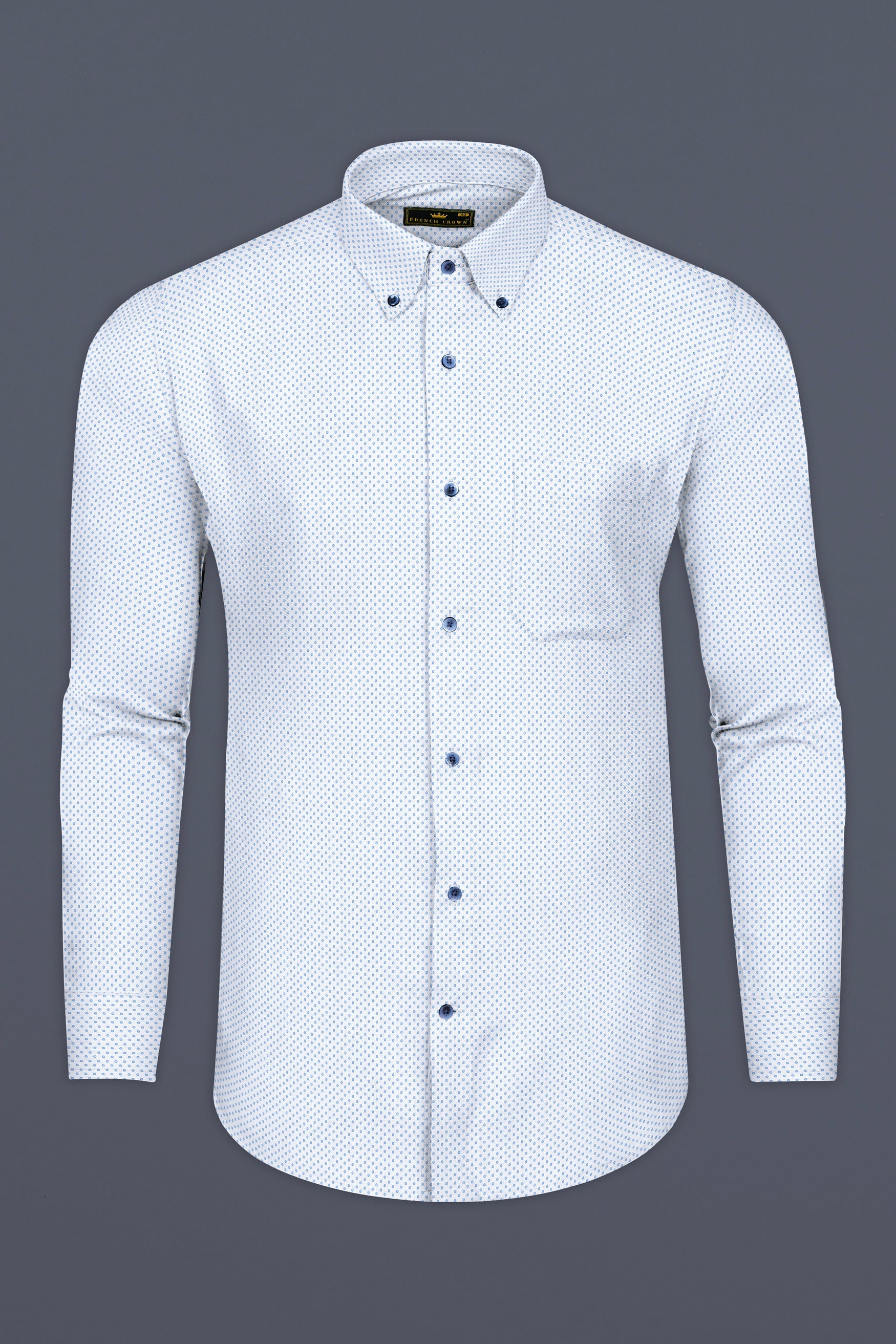 Bright White with Mackerel blue Micro Dotted Poplin Giza Cotton Shirt