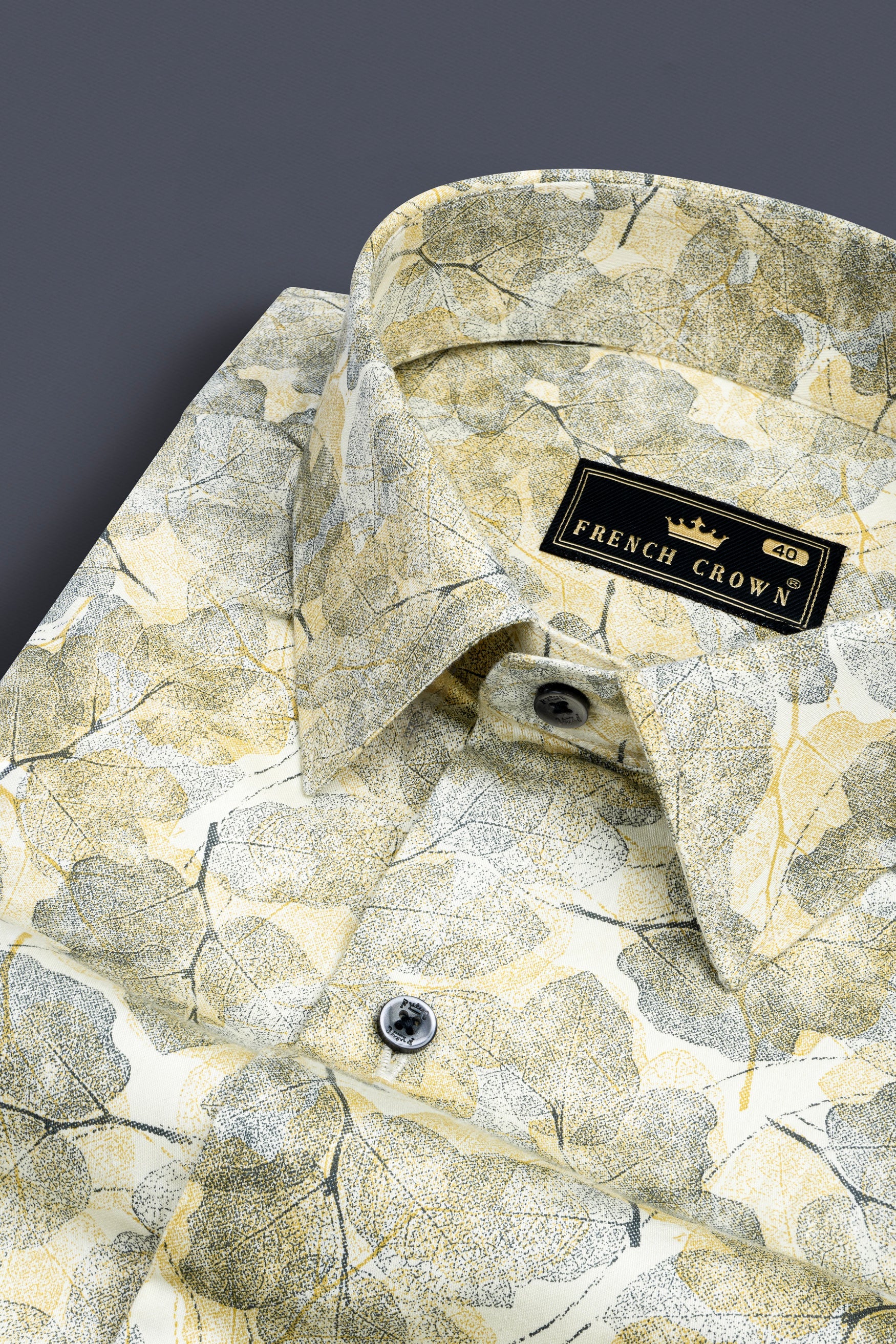 Putty Yellow Leaves Printed Subtle Sheen Super Soft Premium Cotton designer Shirt