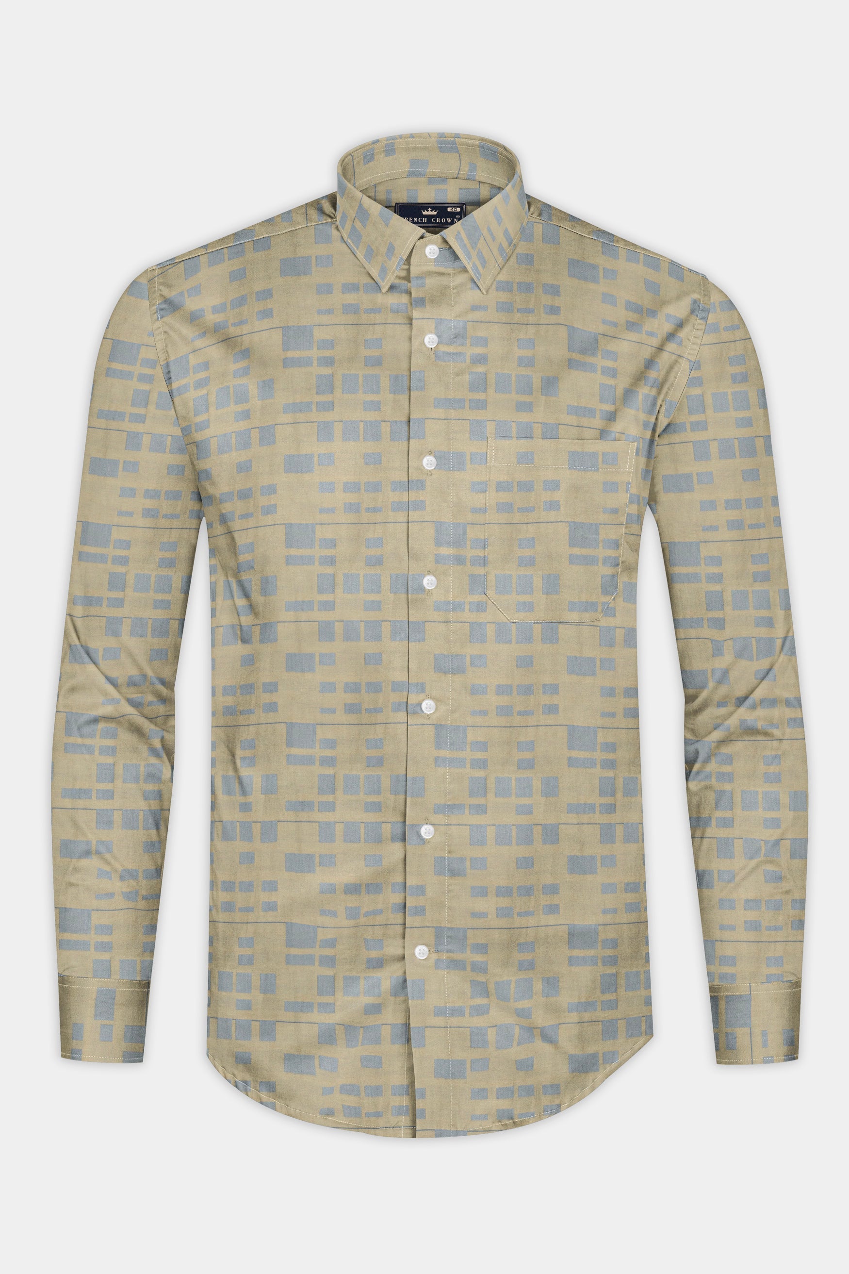 Mongoose brown with Gunsmoke Gray Block printed Jacquard shirt