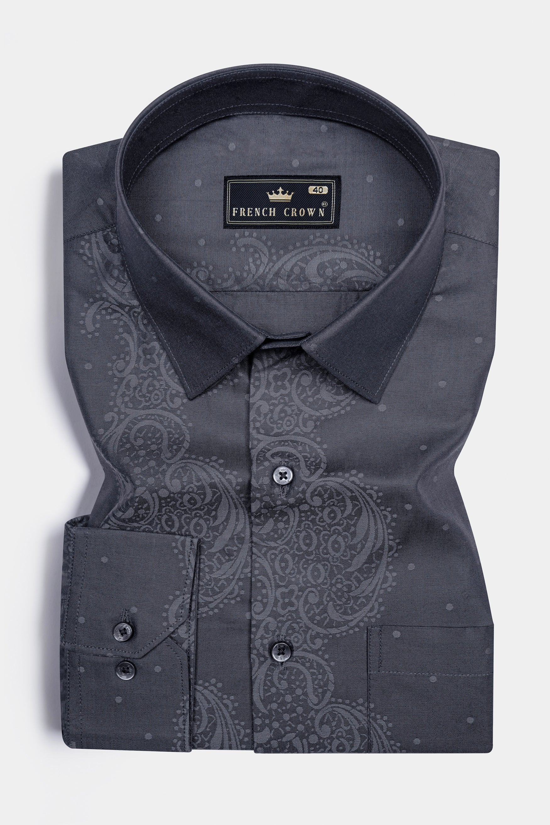 Trout Black Paisley Jacquard Textured Premium Giza Cotton Shirt