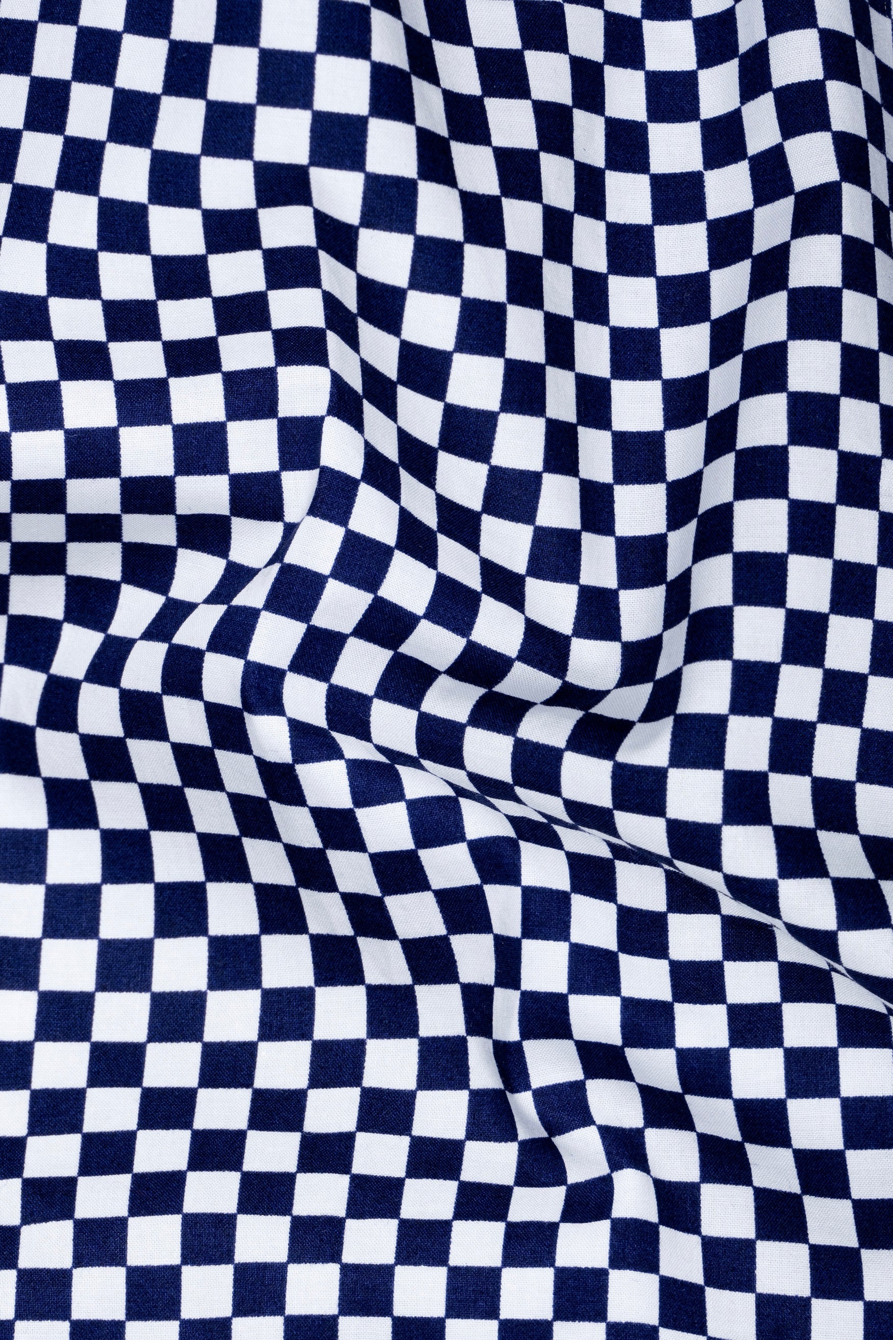 Bright White with Tangaroa Blue chess board Printed Giza Cotton Shirt