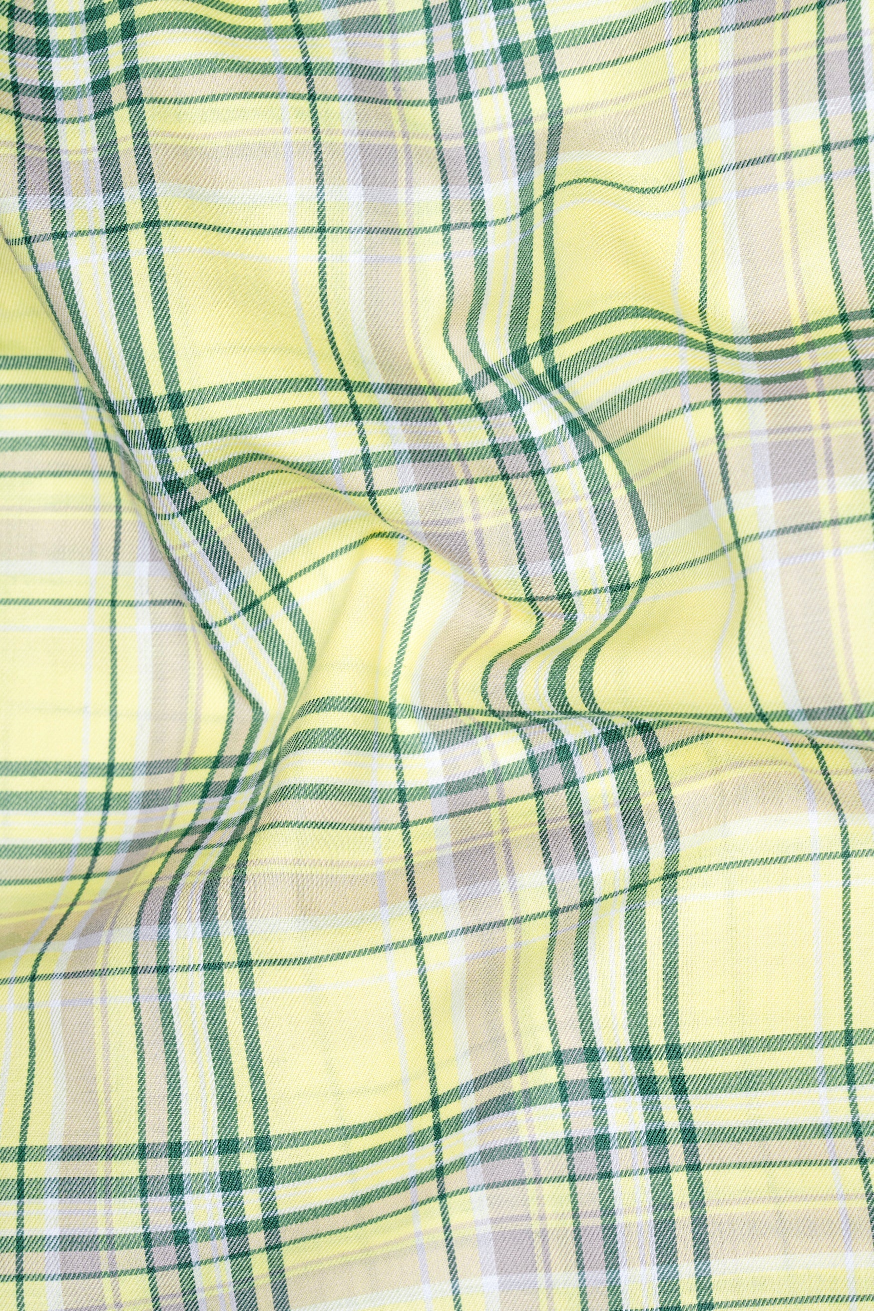 Primrose Yellow with Viridian Green plaid Twill Cotton Shirt