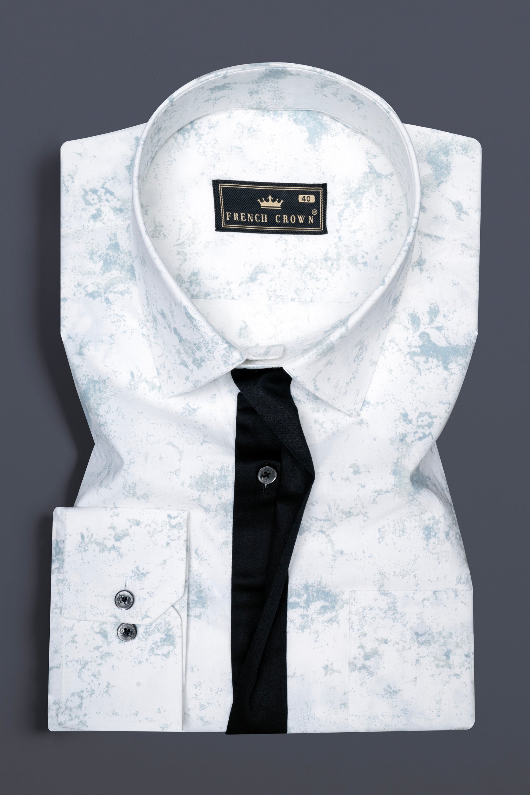 Bright White with French Gray Marble Prints with Black Button Patti Placket Super Soft Premium Designer Shirt