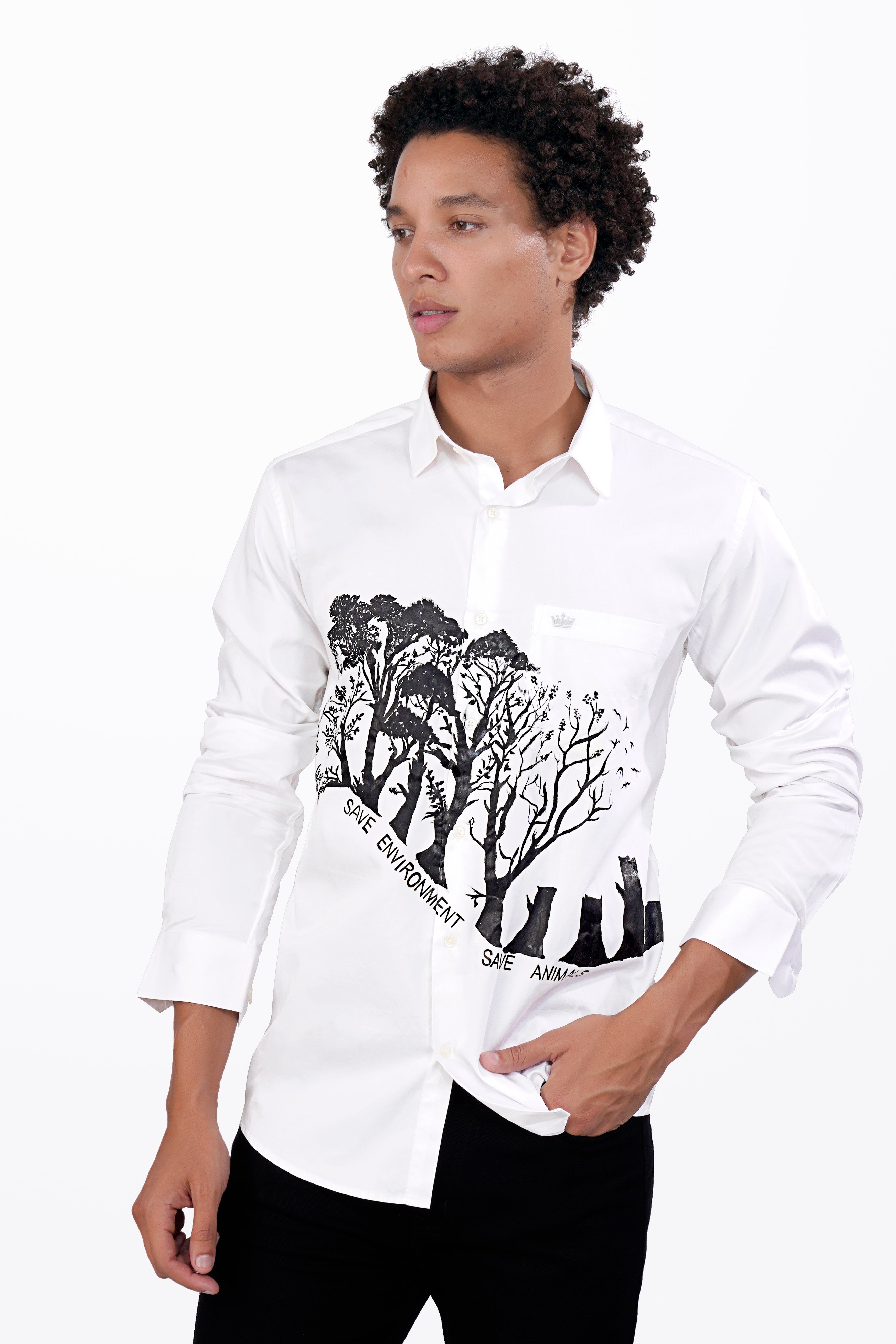 Bright White Hand Painted with a Strong Message Premium Cotton Designer Shirt 1575-ART02-38, 1575-ART02-H-38, 1575-ART02-39, 1575-ART02-H-39, 1575-ART02-40, 1575-ART02-H-40, 1575-ART02-42, 1575-ART02-H-42, 1575-ART02-44, 1575-ART02-H-44, 1575-ART02-46, 1575-ART02-H-46, 1575-ART02-48, 1575-ART02-H-48, 1575-ART02-50, 1575-ART02-H-50, 1575-ART02-52, 1575-ART02-H-52