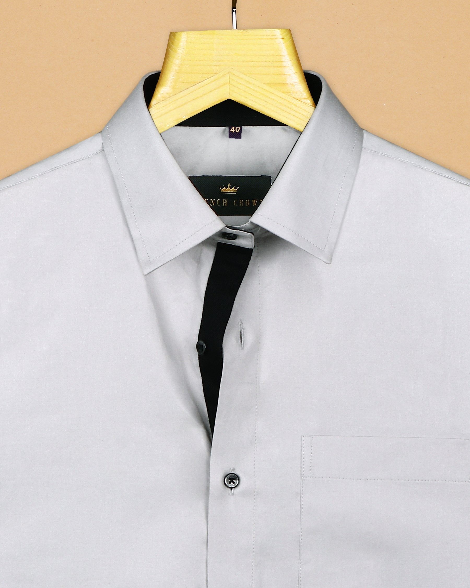 Grey with Black Collar and placket stand Premium Cotton Shirt