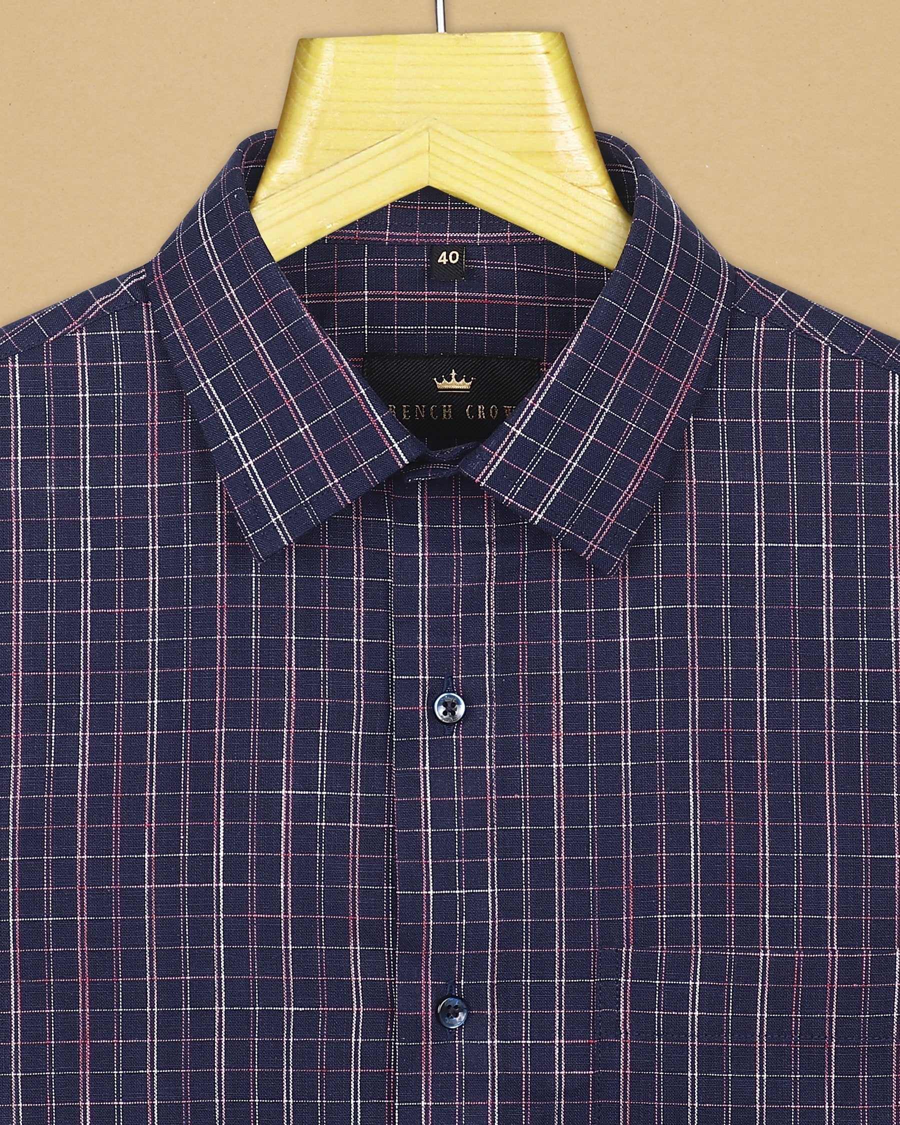 Navy Checked Premium Cotton-linen Blend Shirt