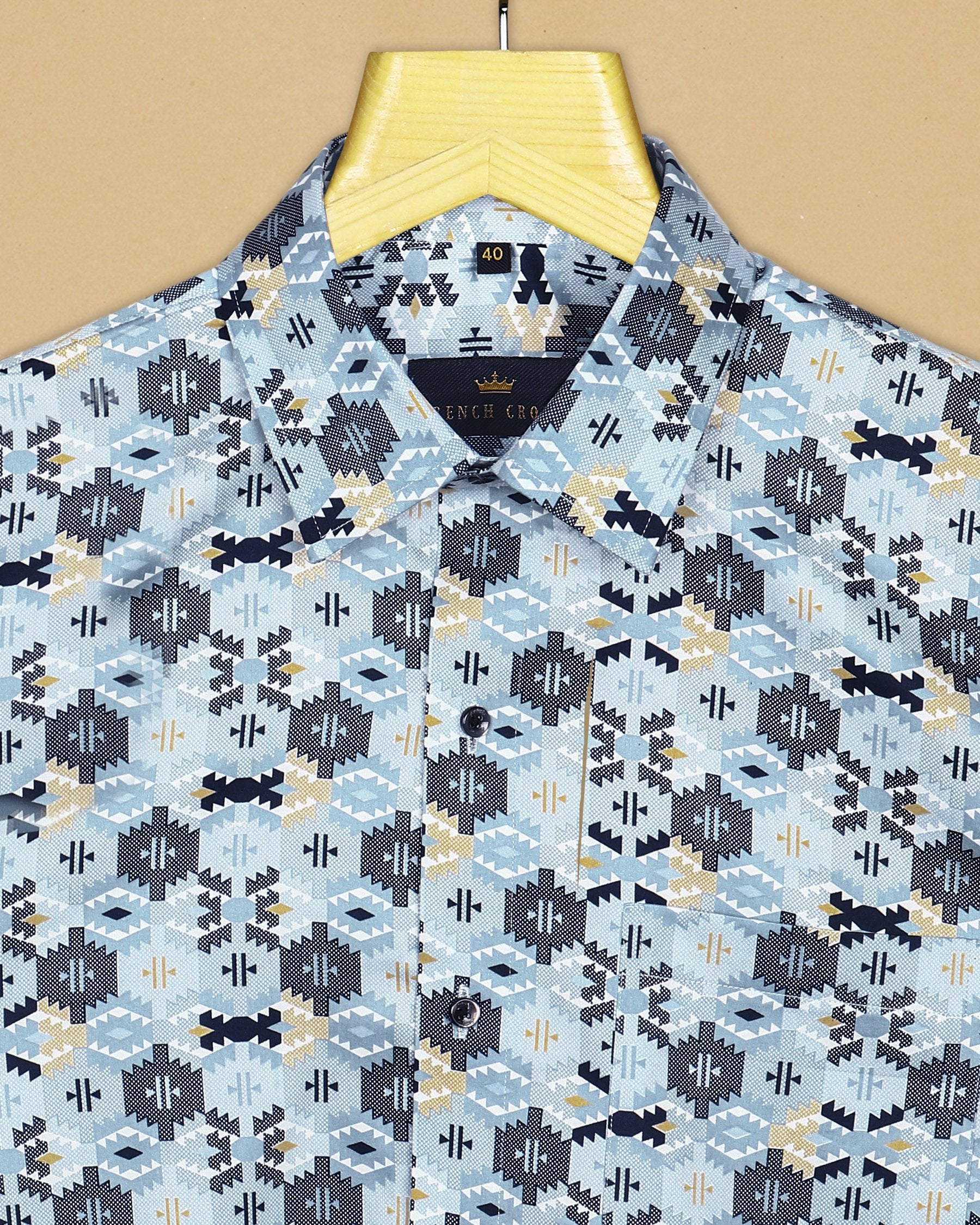 Stone Blue Ikat Printed Super Soft Giza Cotton SHIRT