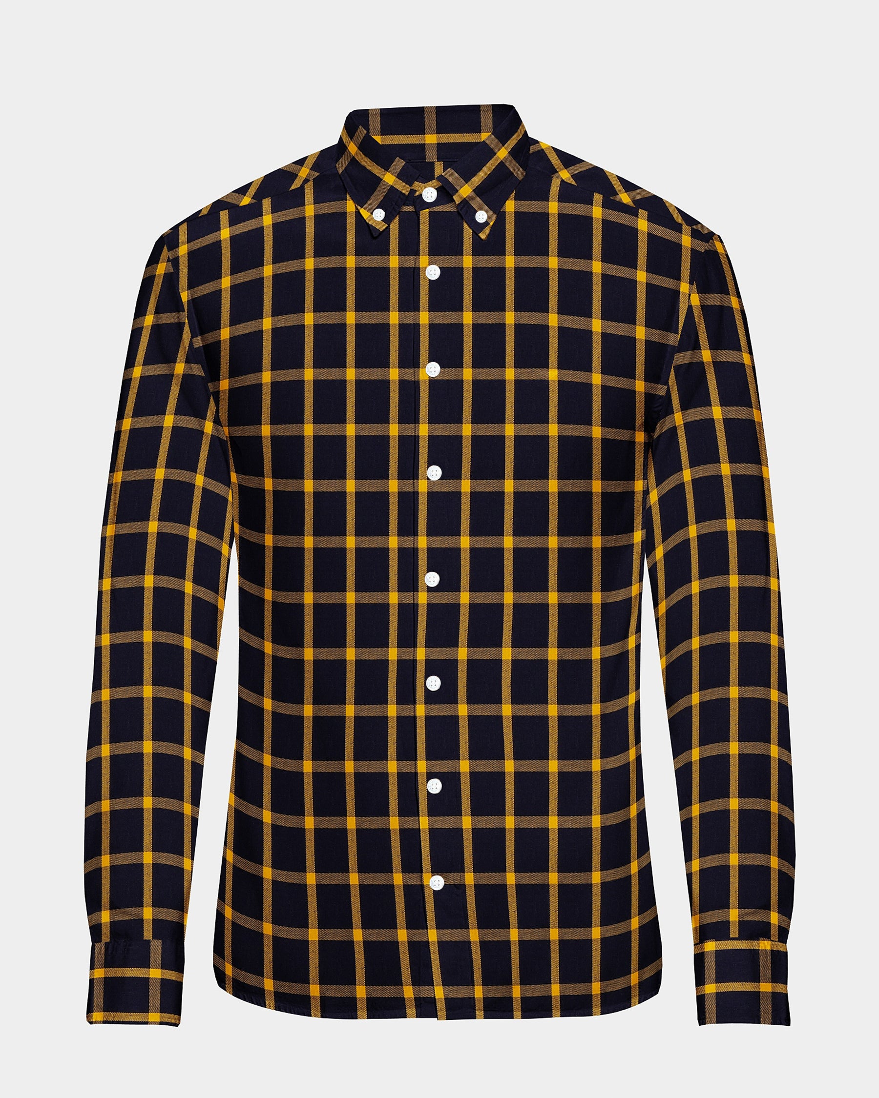 Jade Black with Yellow Windowpane Flannel Cotton SHIRT