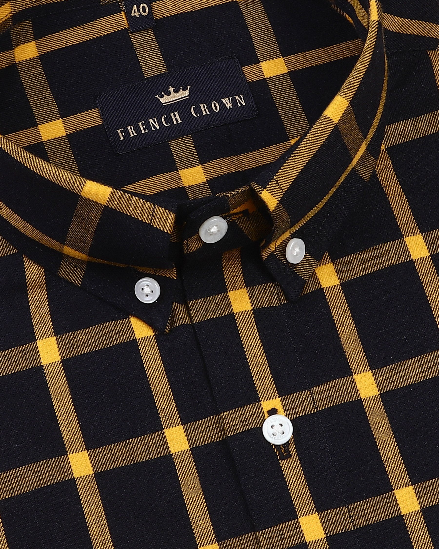 Jade Black with Yellow Windowpane Flannel Cotton SHIRT