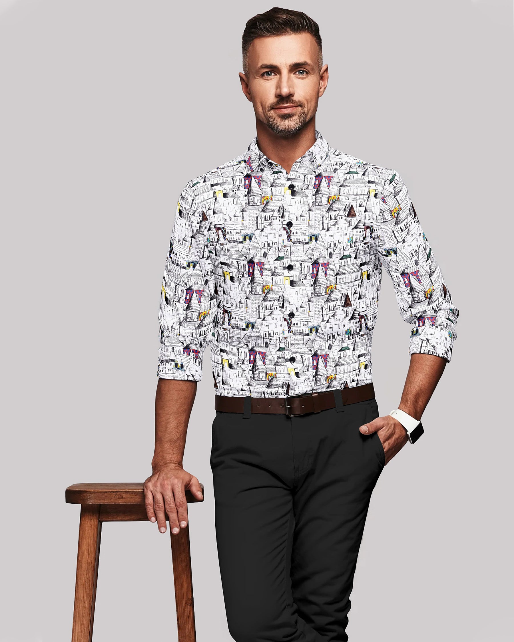 Beautiful Houses Print Super Soft Giza Cotton SHIRT