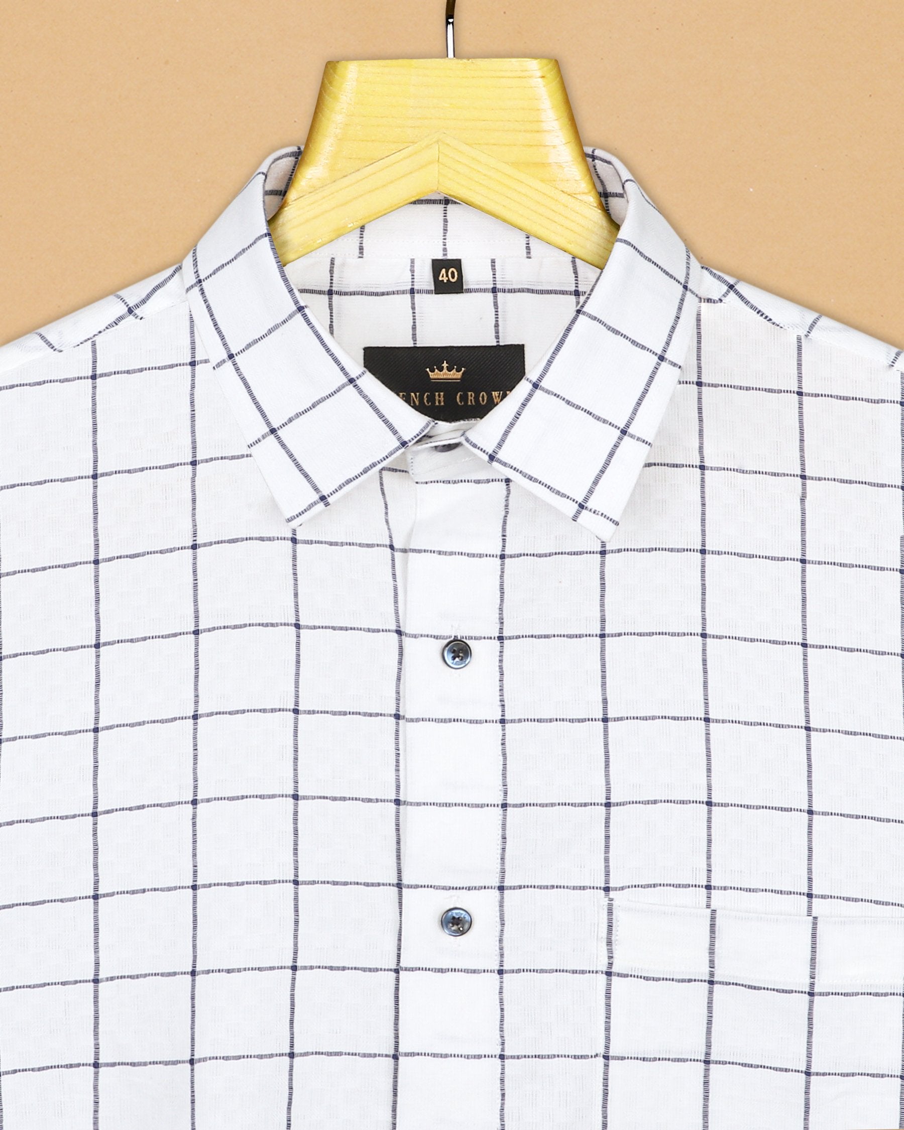 Bright White windowpane Dobby Giza Cotton shirt