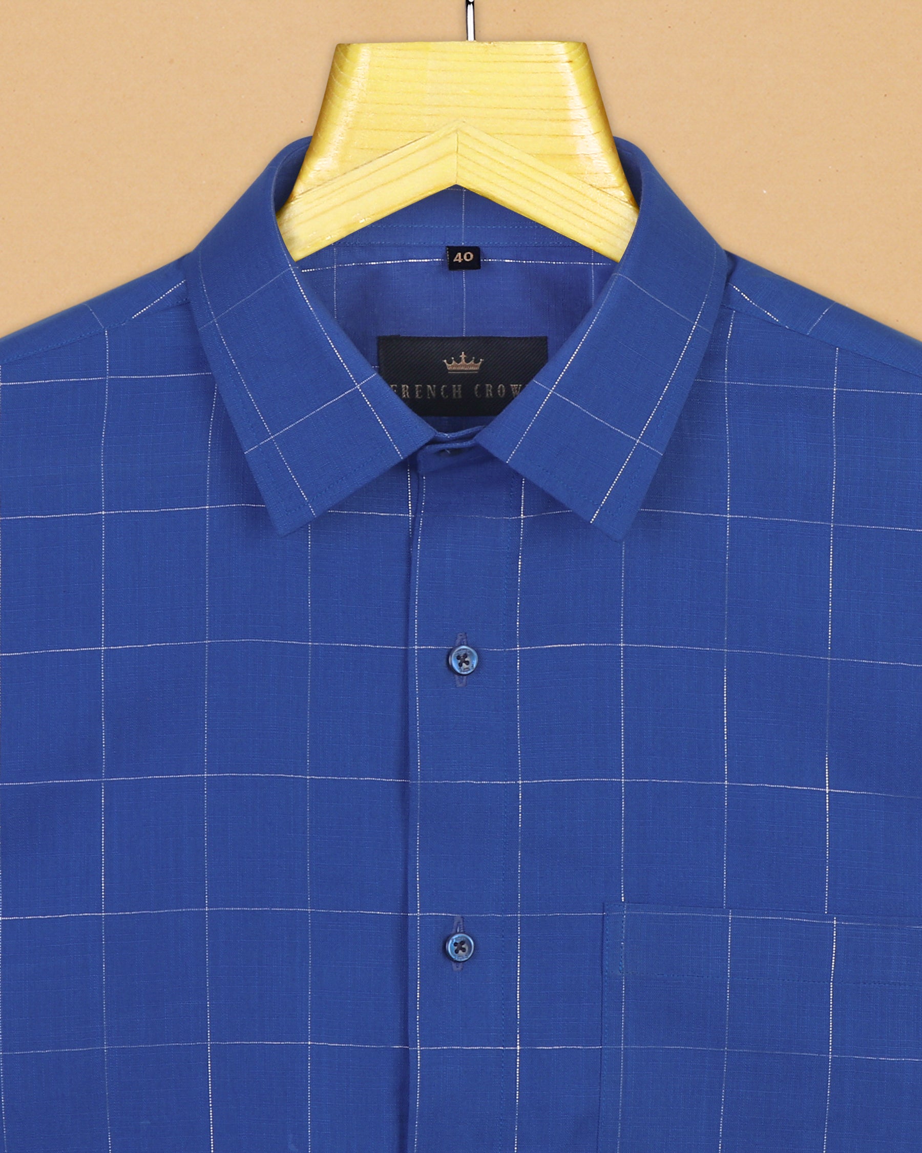 Blue with Silver windowpane Luxurious Linen Shirt