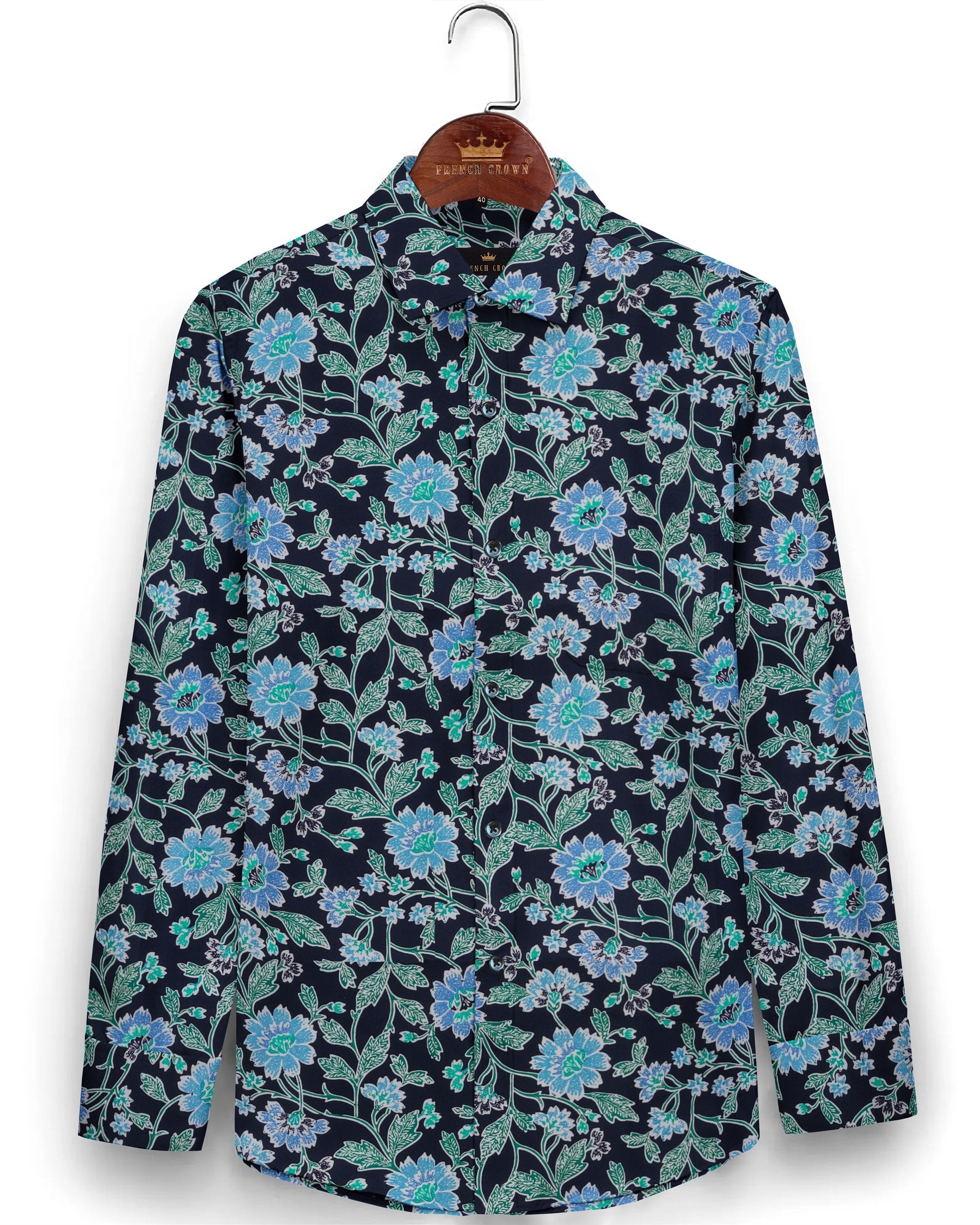 Blue Large Scale Flowers Print super soft Beach Shirt