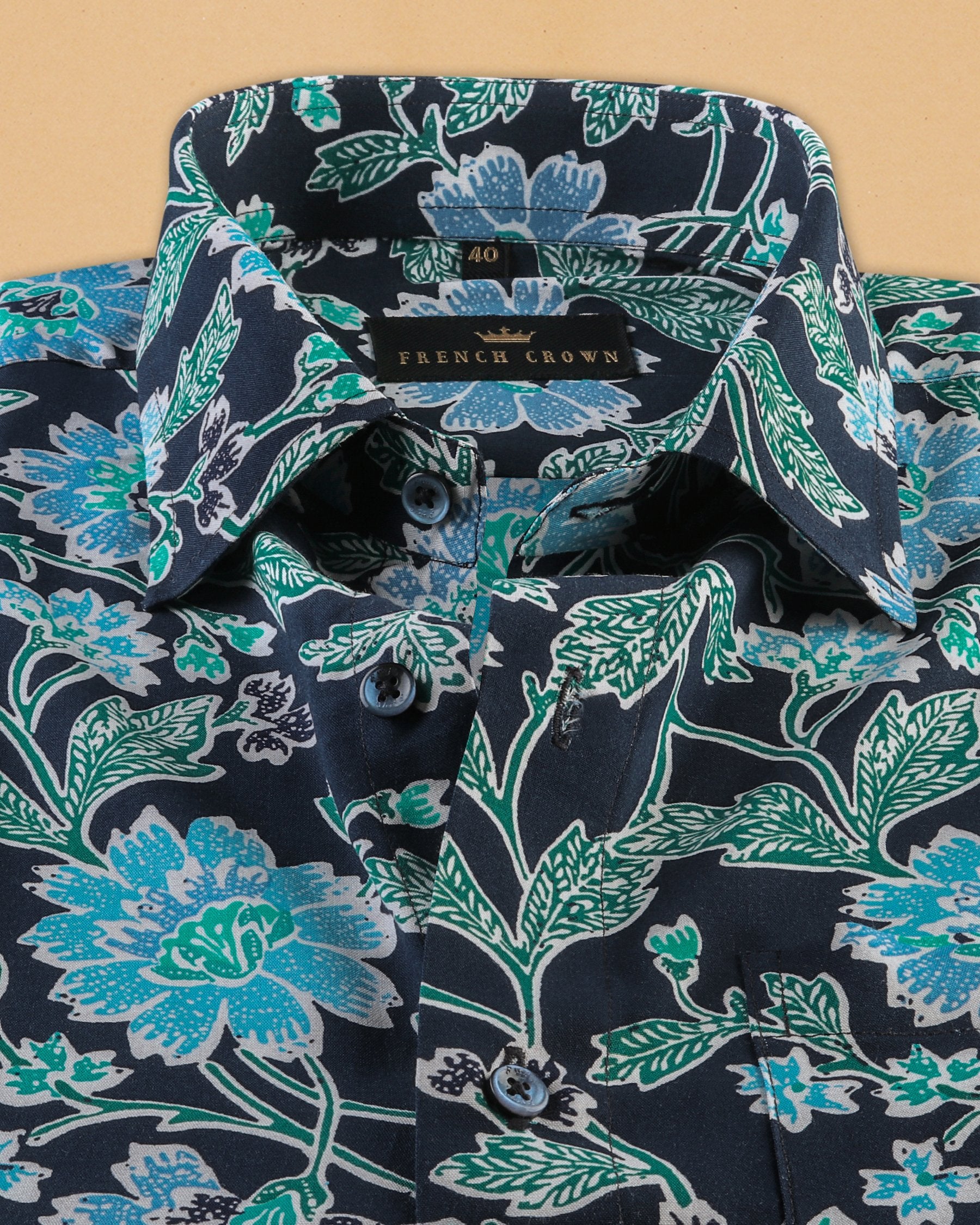 Blue Large Scale Flowers Print super soft Beach Shirt