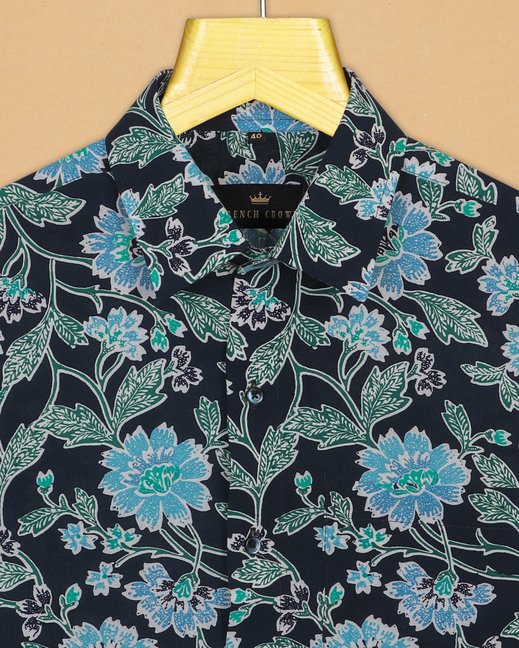 Blue Large Scale Flowers Print super soft Beach Shirt