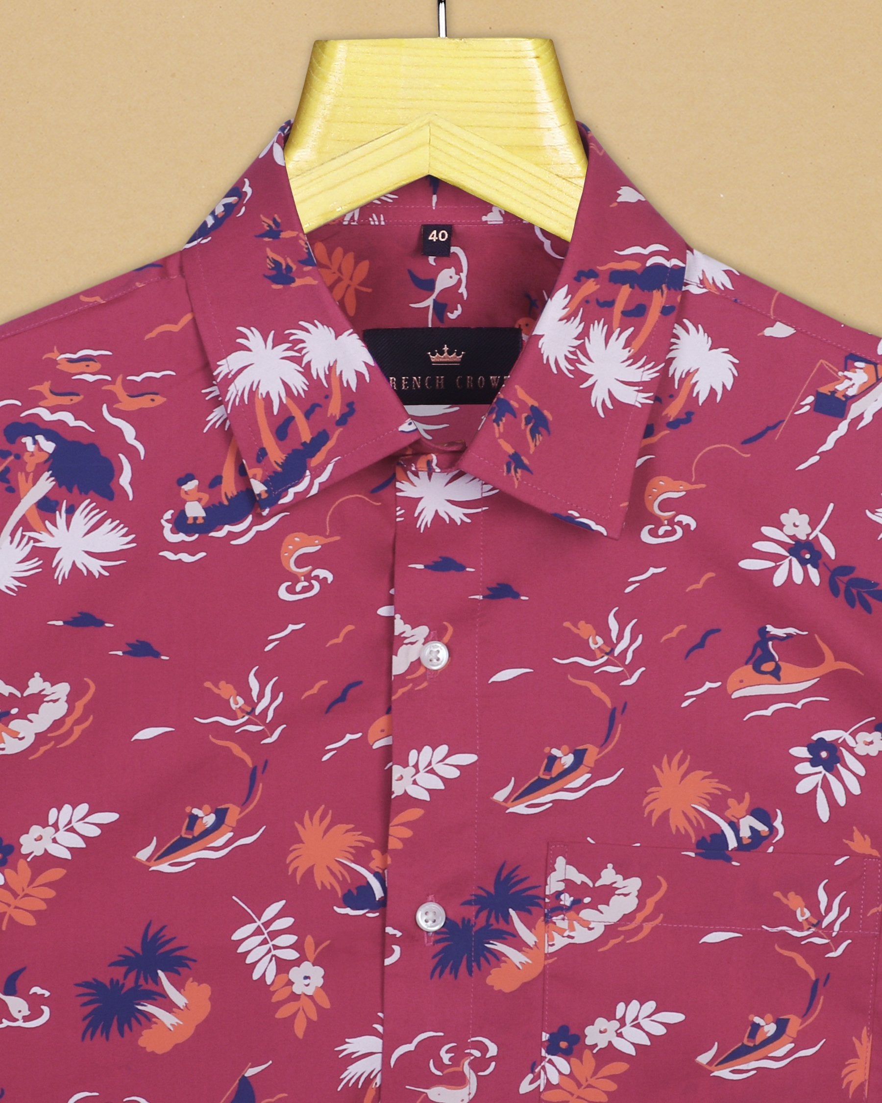 Hot Pink aqua Life Print Premium Cotton Shirt