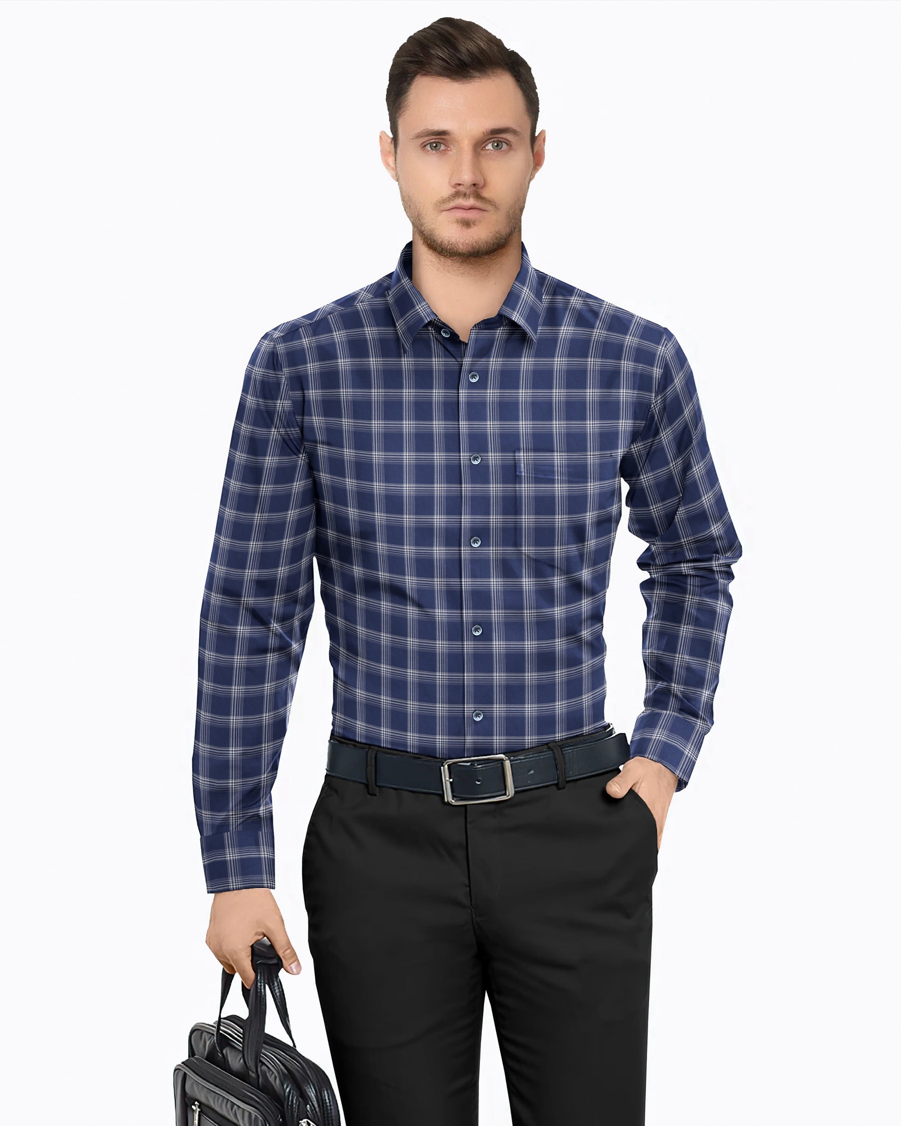Navy Plaid Premium Cotton SHIRT