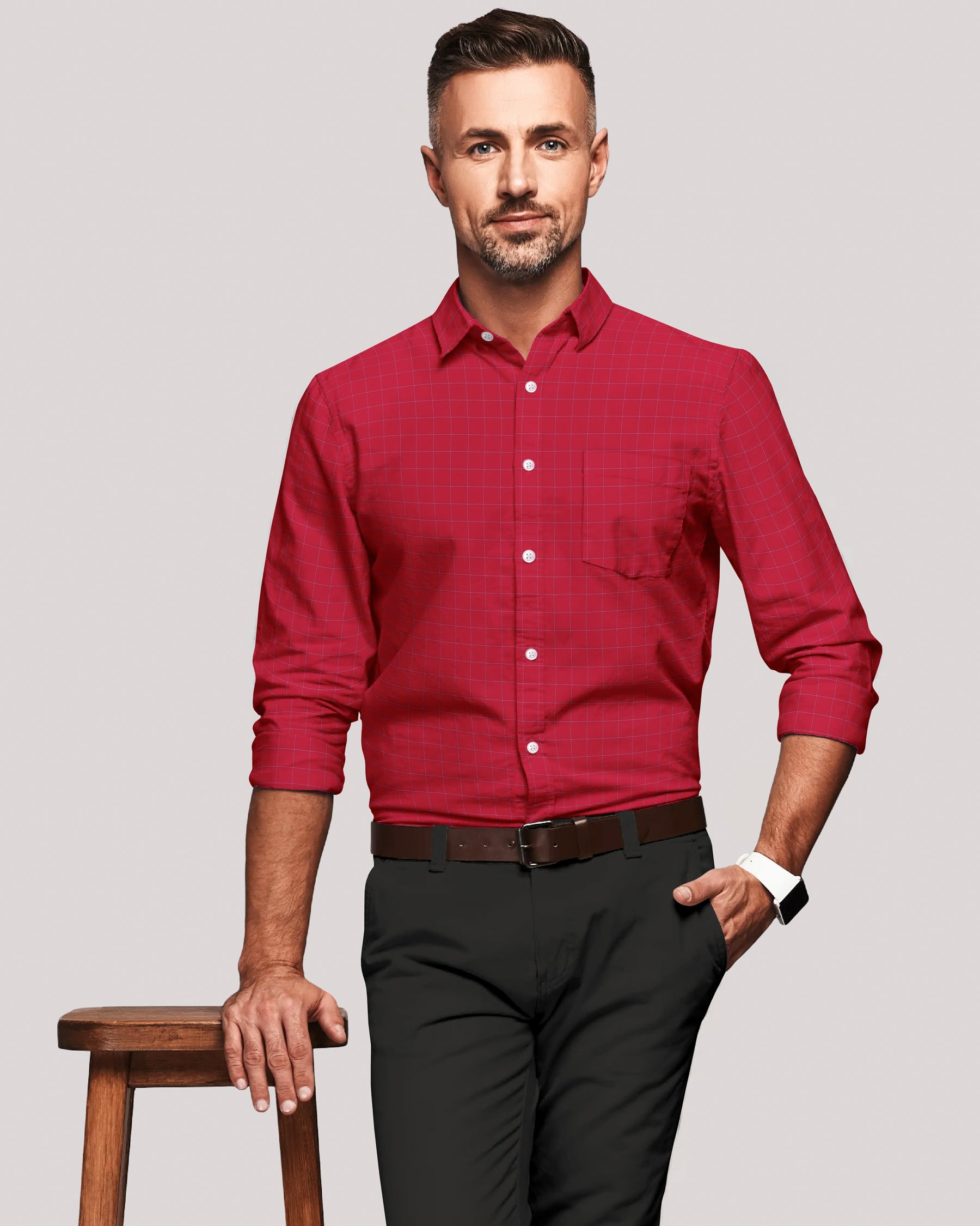Bright Red windowpane Premium Cotton SHIRT