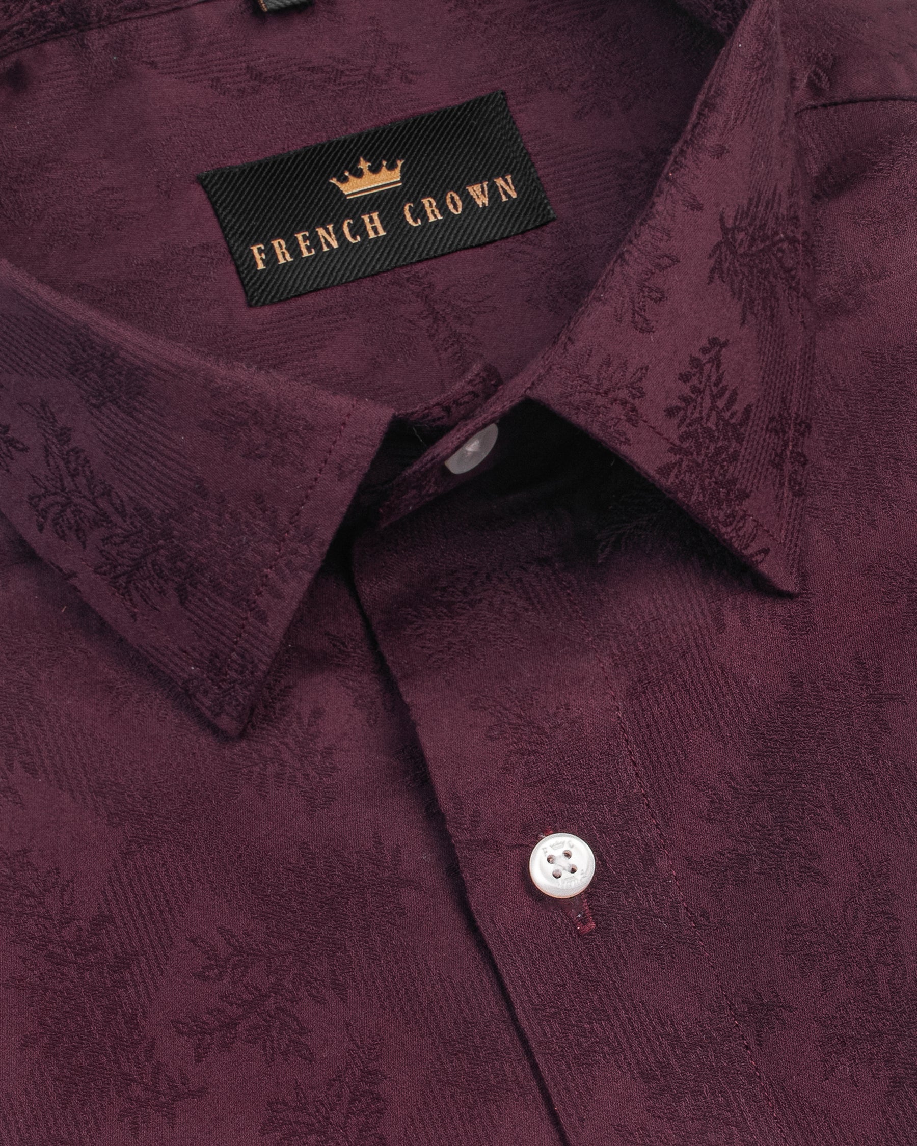 Burgundy Flowers Jacquard Textured Silky Giza Cotton Evening SHIRT