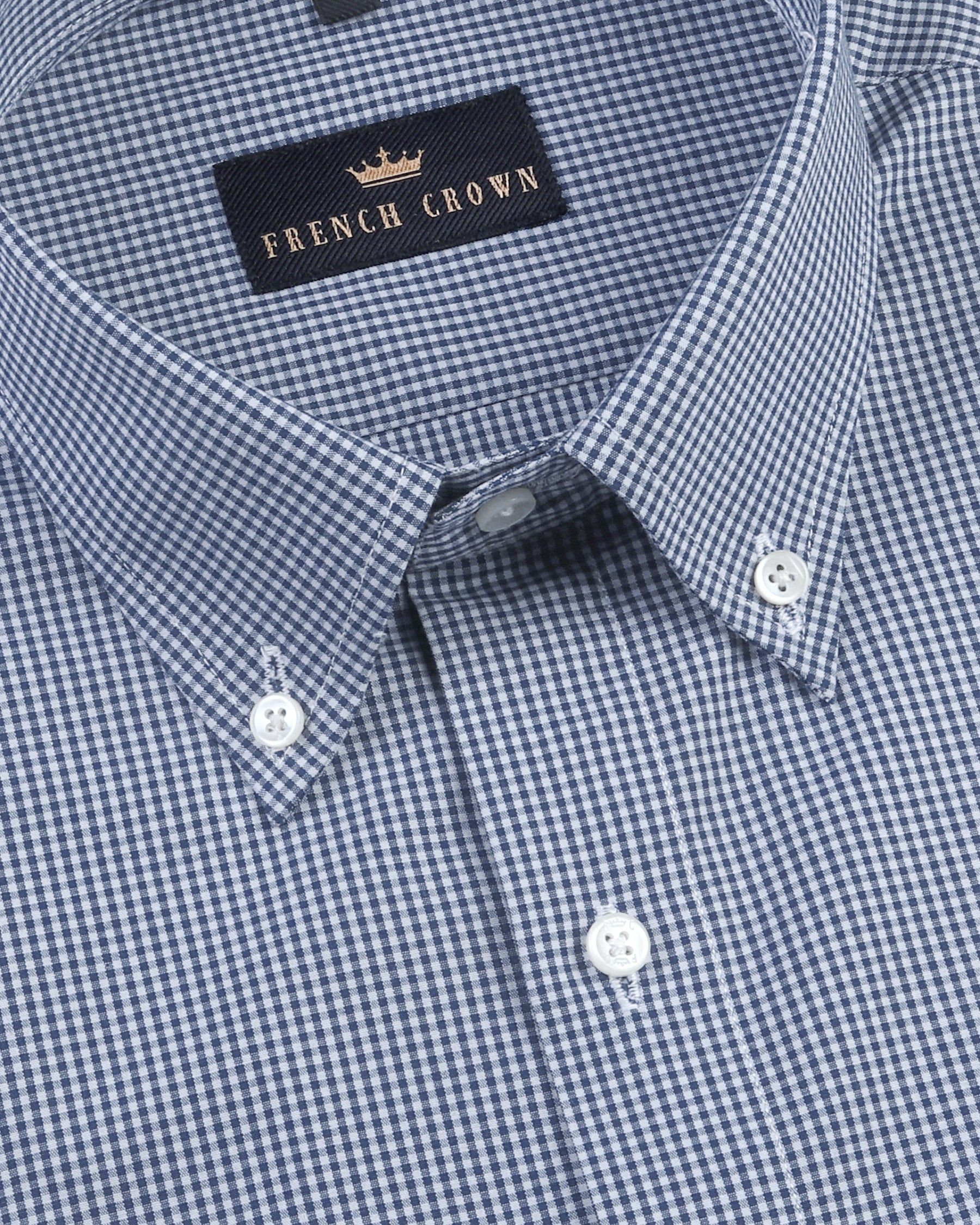 Mid blue Micro-checked Premium Cotton Shirt