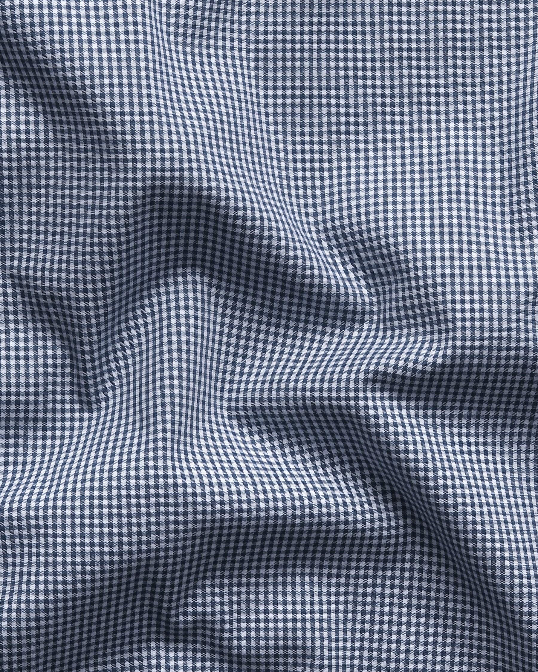 Mid blue Micro-checked Premium Cotton Shirt