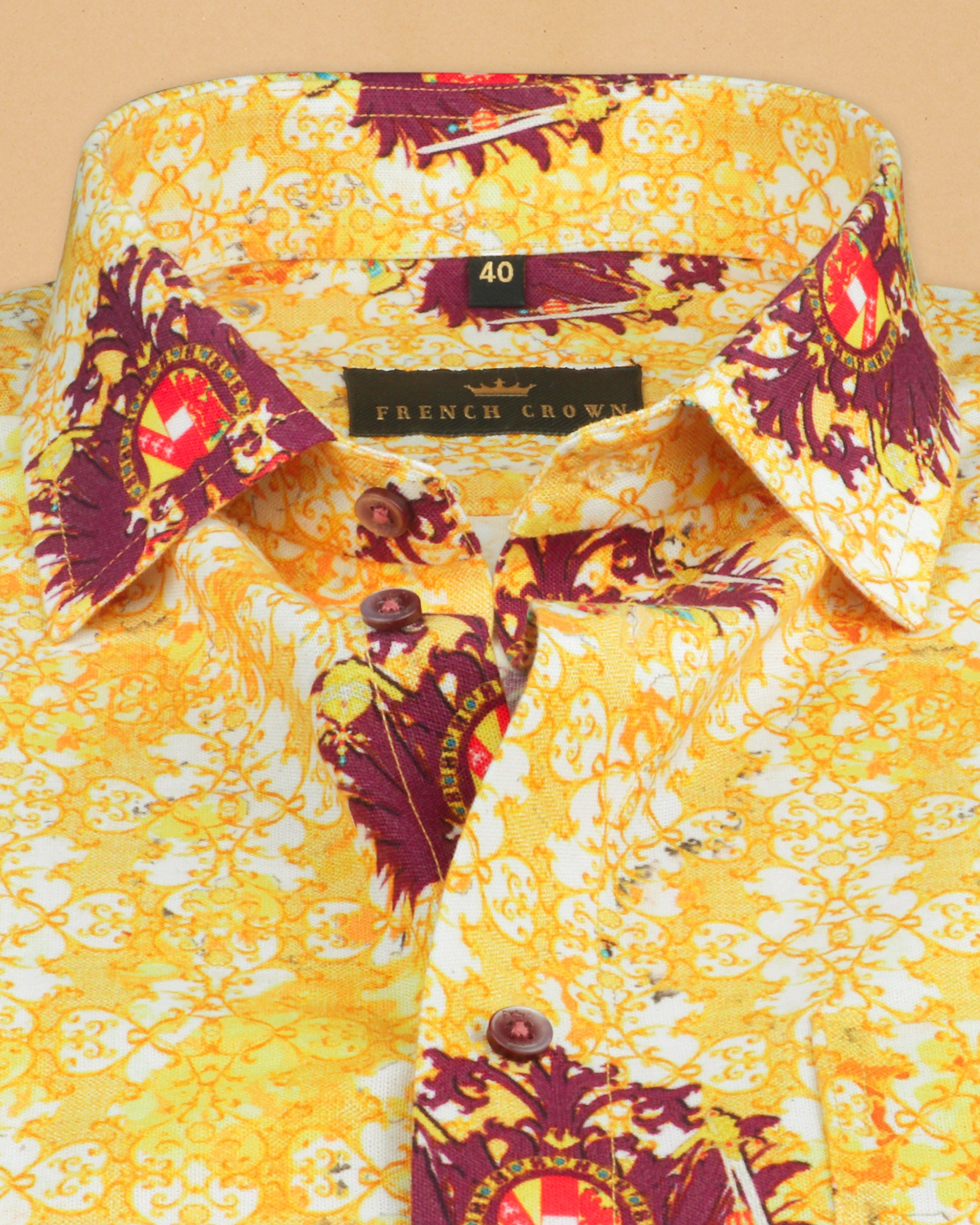 Sunshine Yellow Regal Throne Print Oxford Shirt