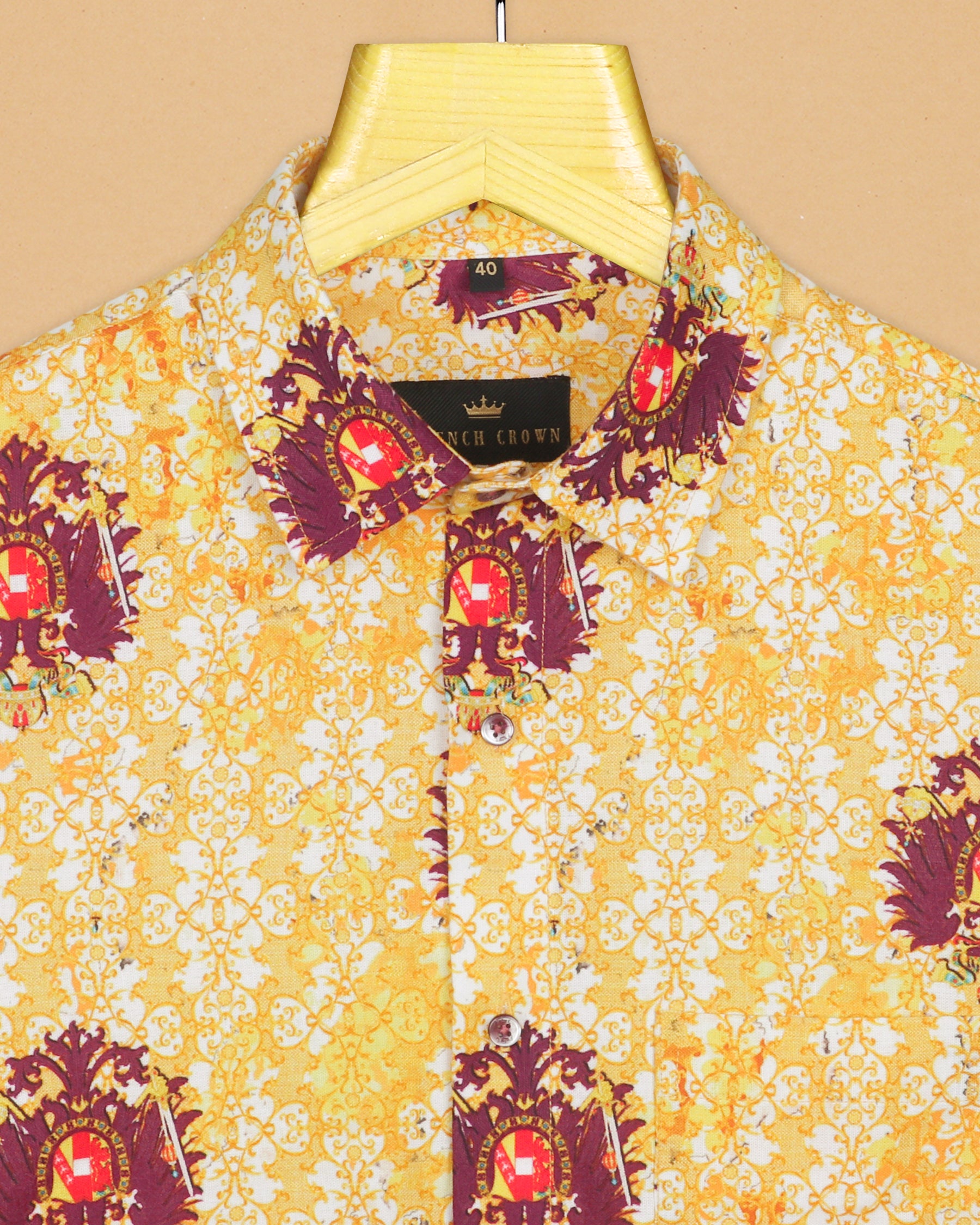 Sunshine Yellow Regal Throne Print Oxford Shirt