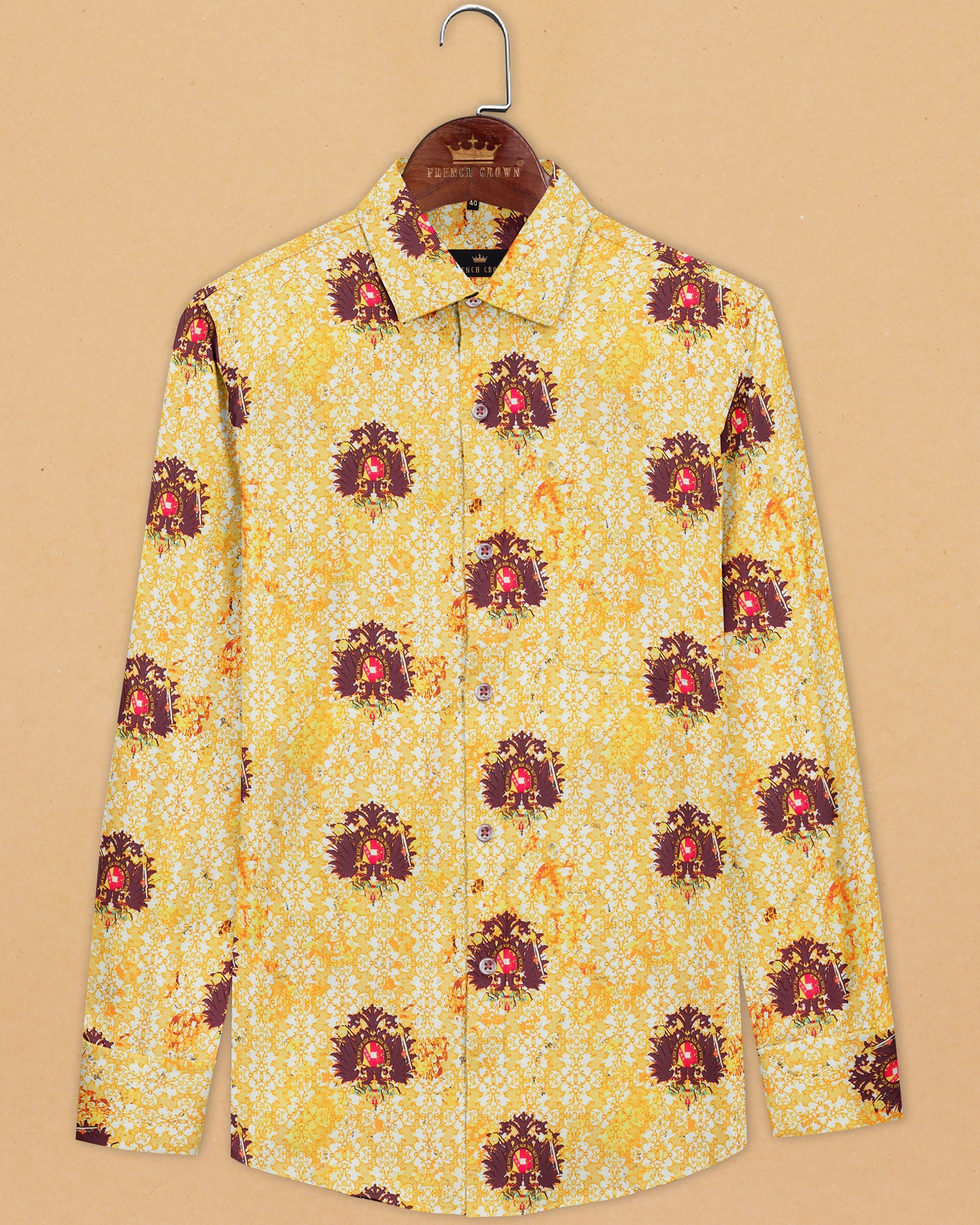 Sunshine Yellow Regal Throne Print Oxford Shirt