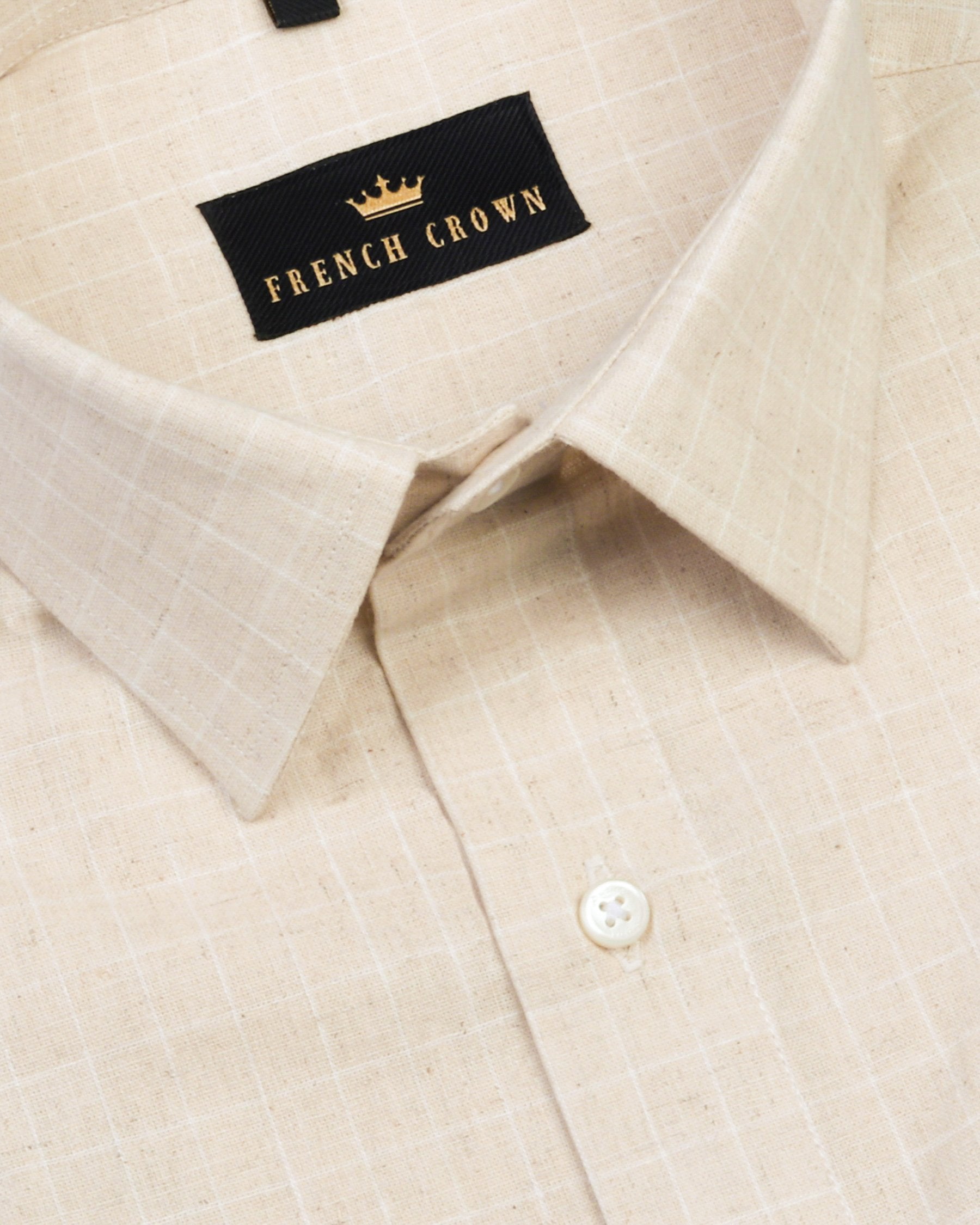 Beige Subtle Windowpane Luxurious Linen Shirt