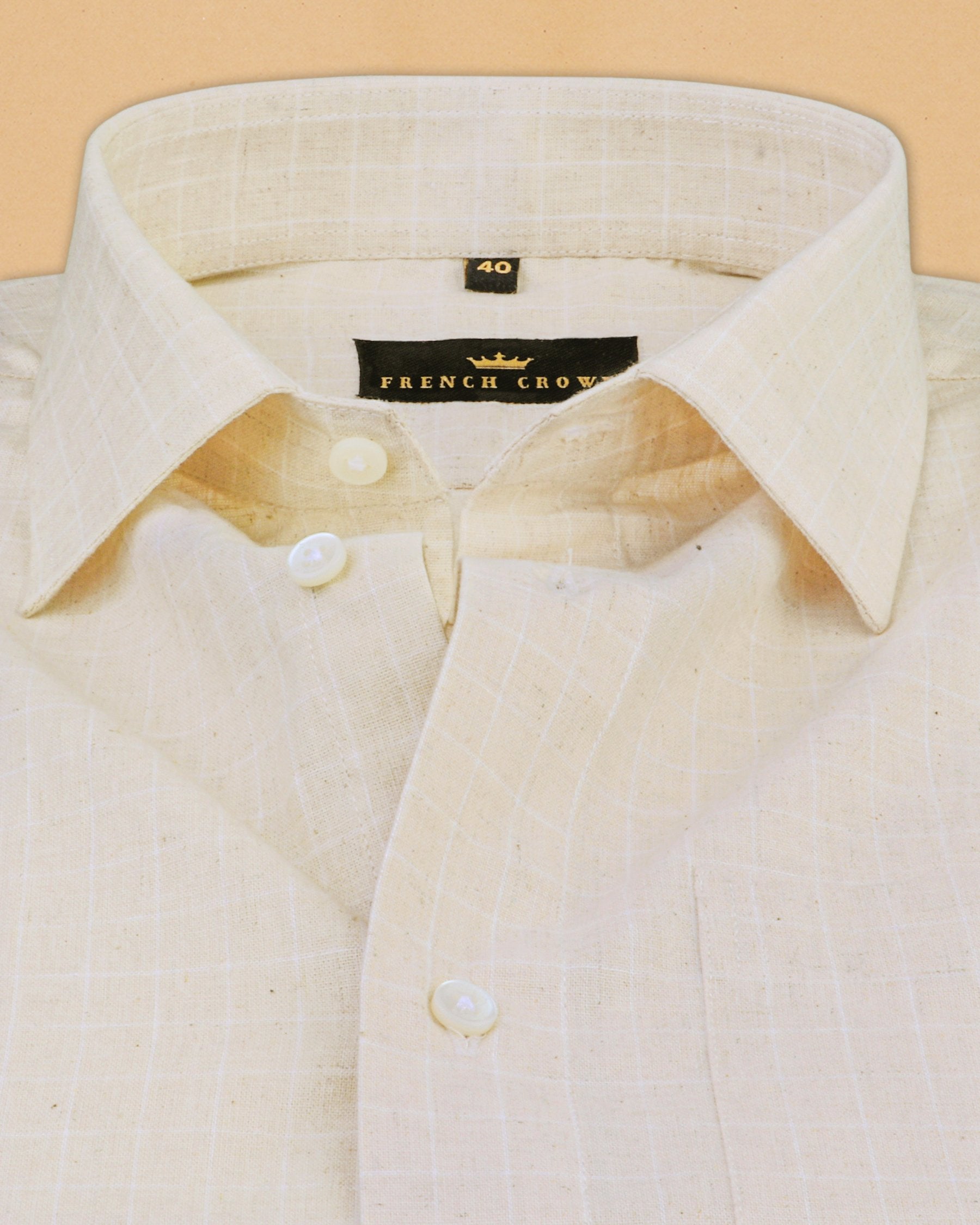 Beige Subtle Windowpane Luxurious Linen Shirt