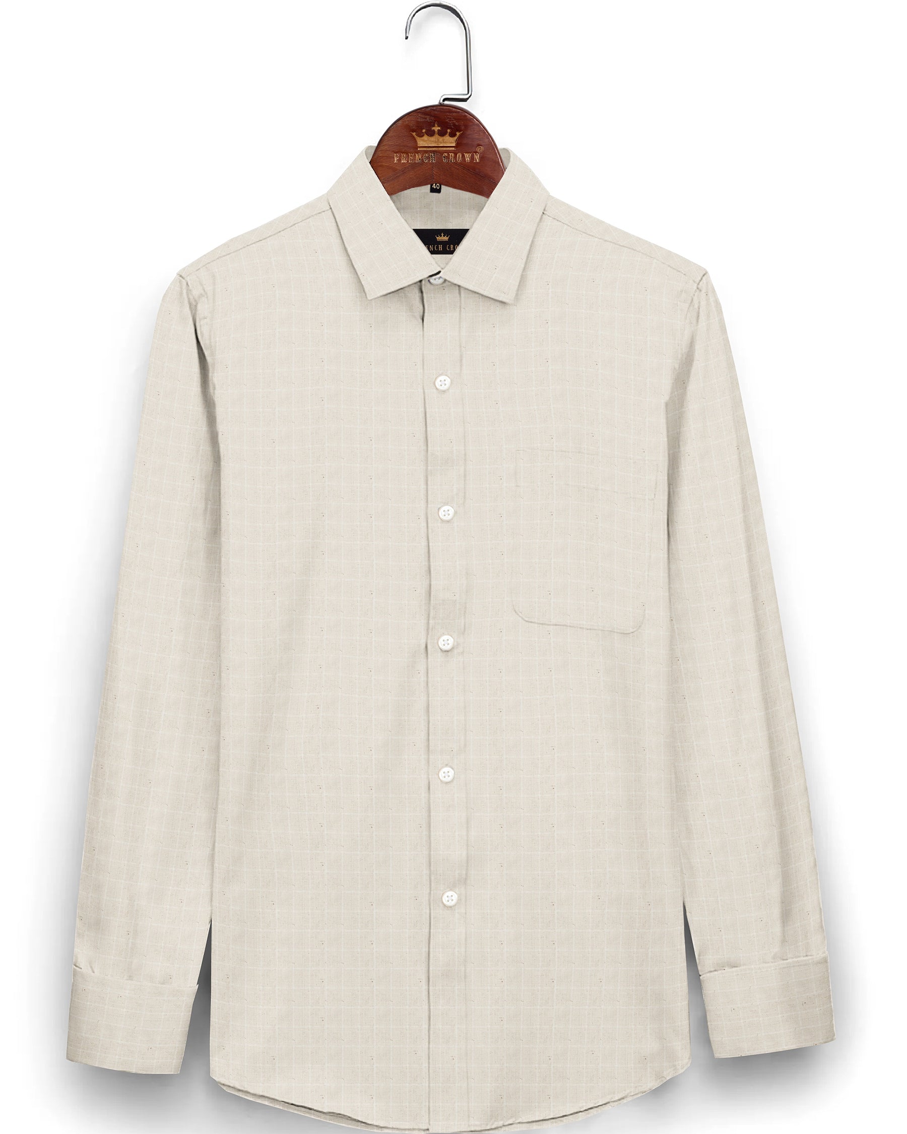 Beige Subtle Windowpane Luxurious Linen Shirt