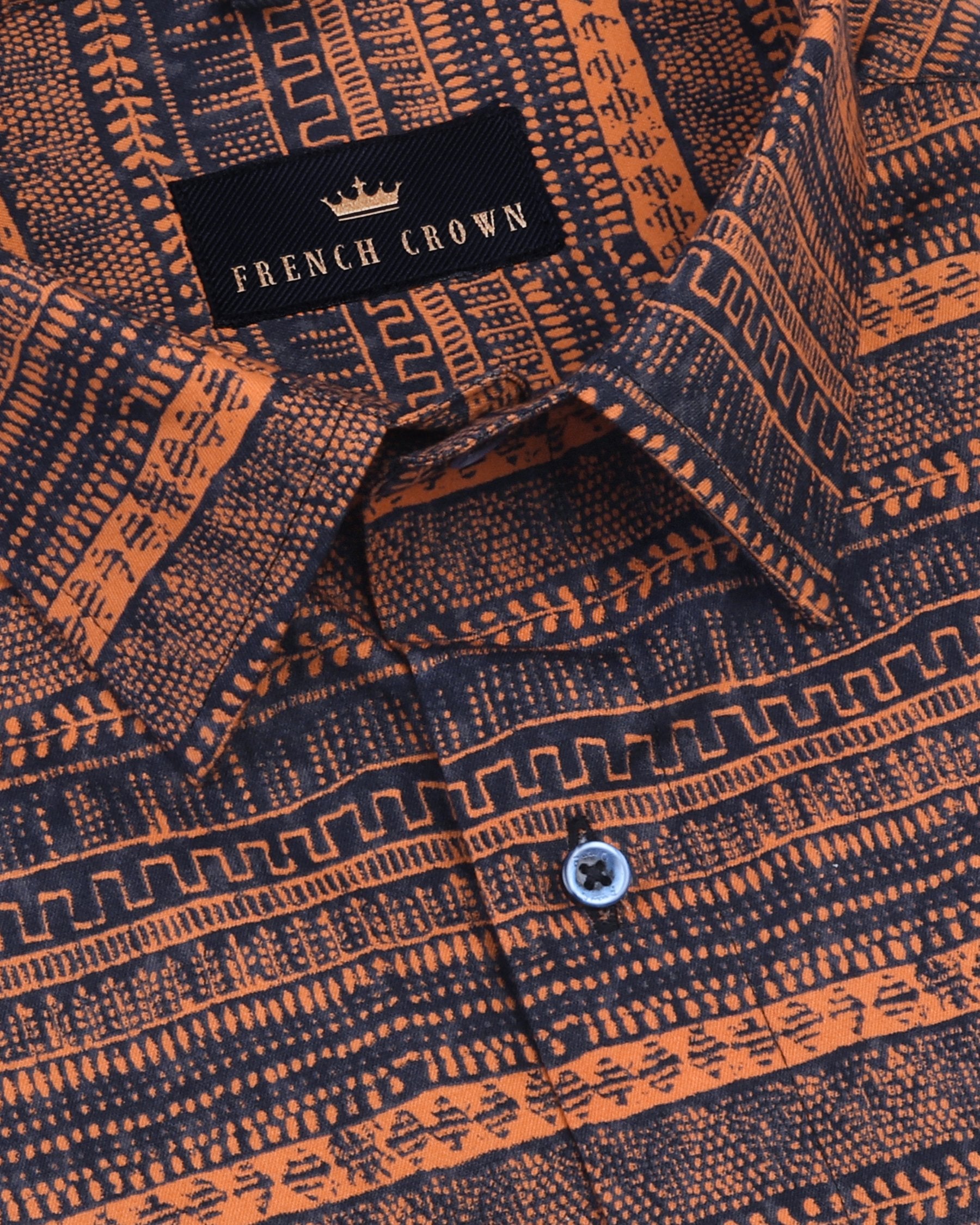 Orange with Navy Ancient wall art Print Brushed Premium Cotton SHIRT