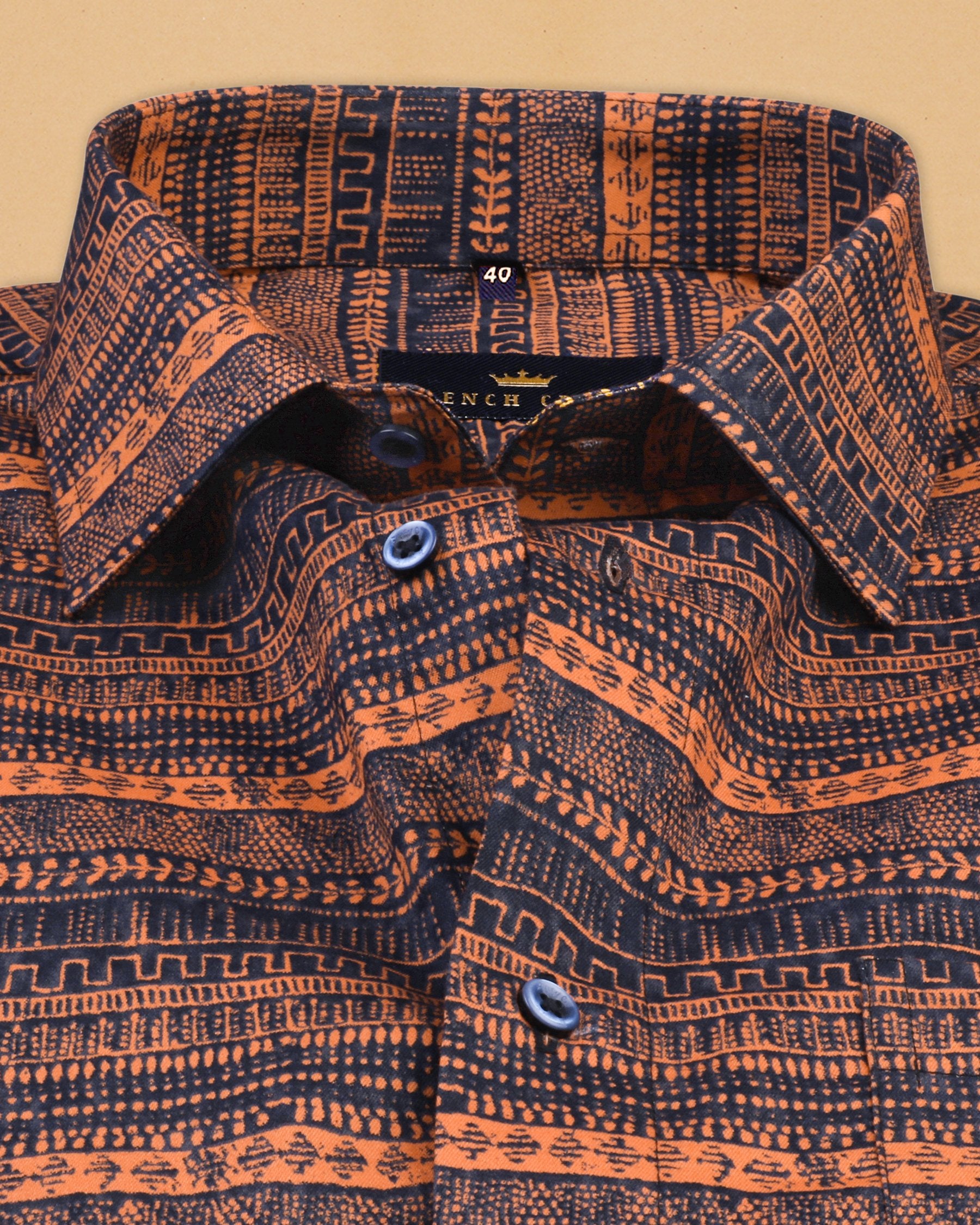 Orange with Navy Ancient wall art Print Brushed Premium Cotton SHIRT