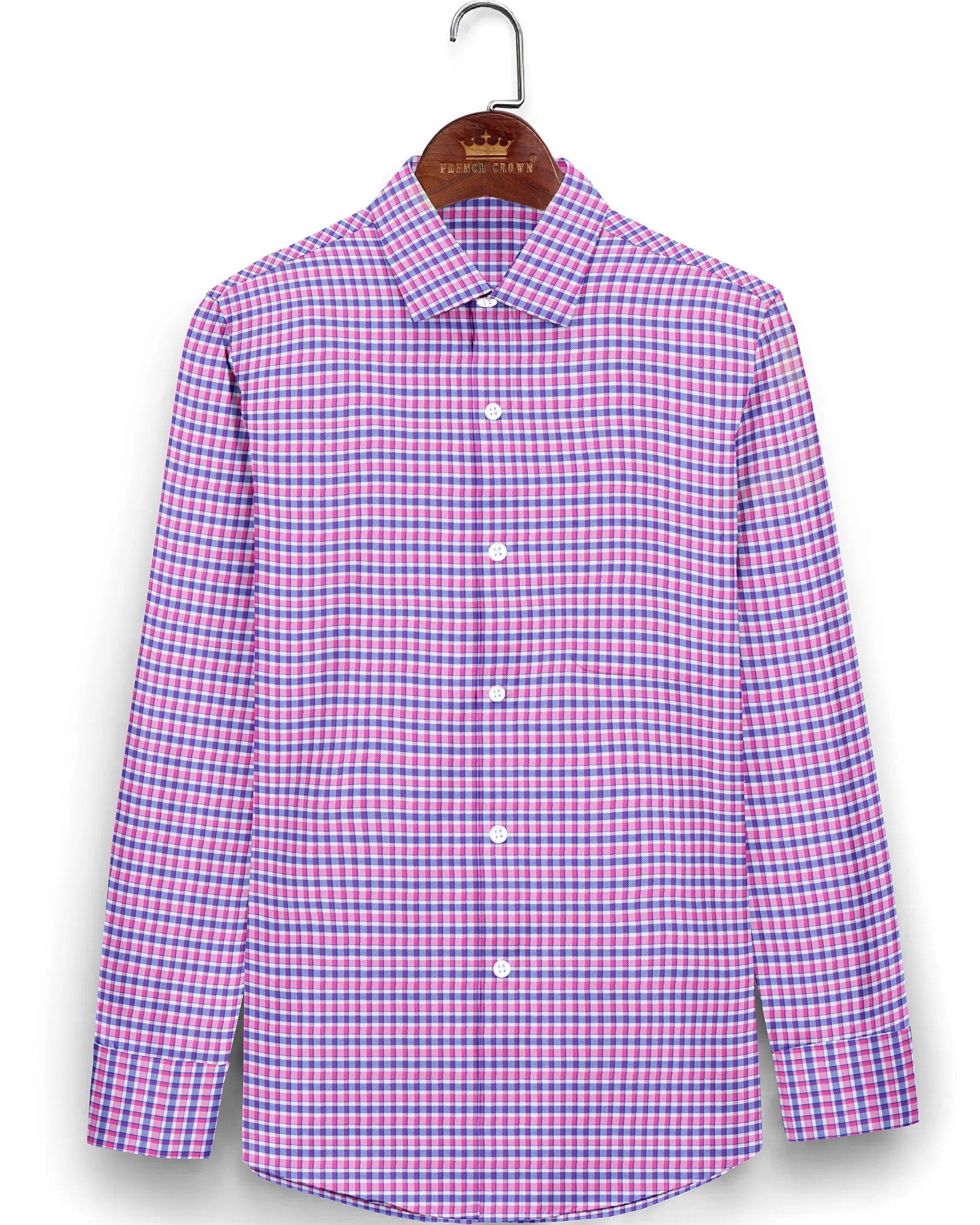 Fuchsia Pink with Blue Gingham Premium Cotton SHIRT