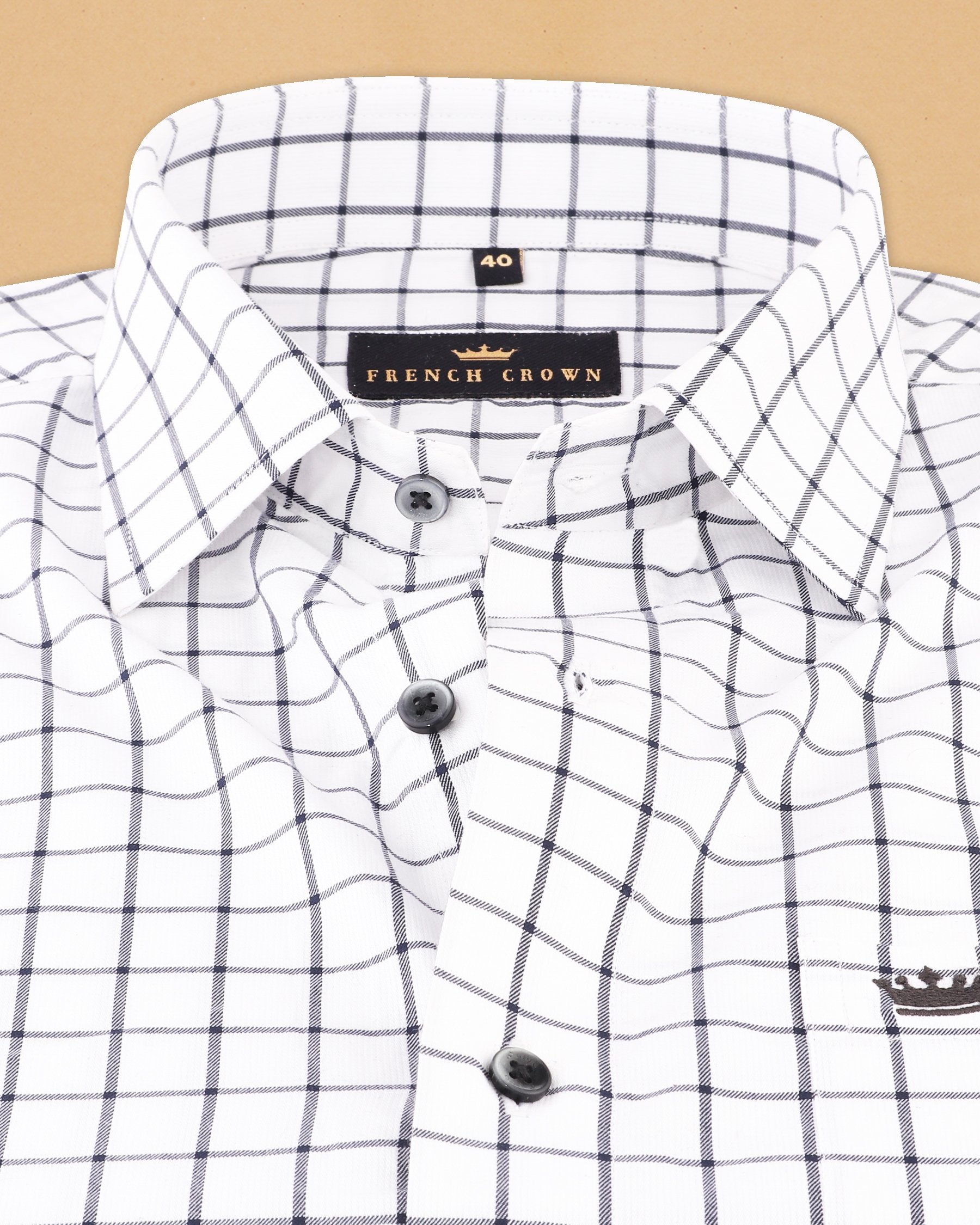 Bright White with Black Windowpane Premium Cotton SHIRT