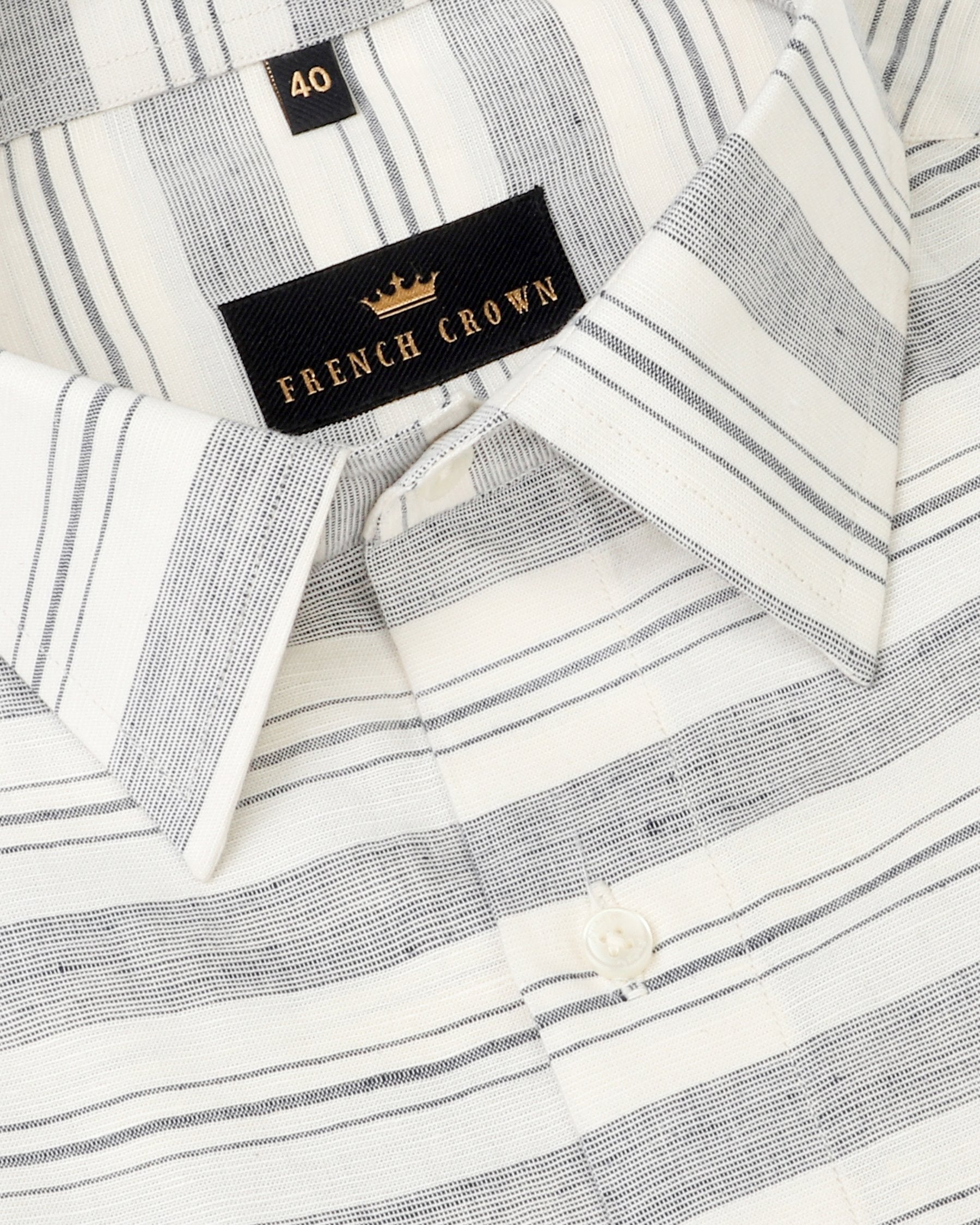 Cream Horizontal Striped Luxurious Linen Shirt